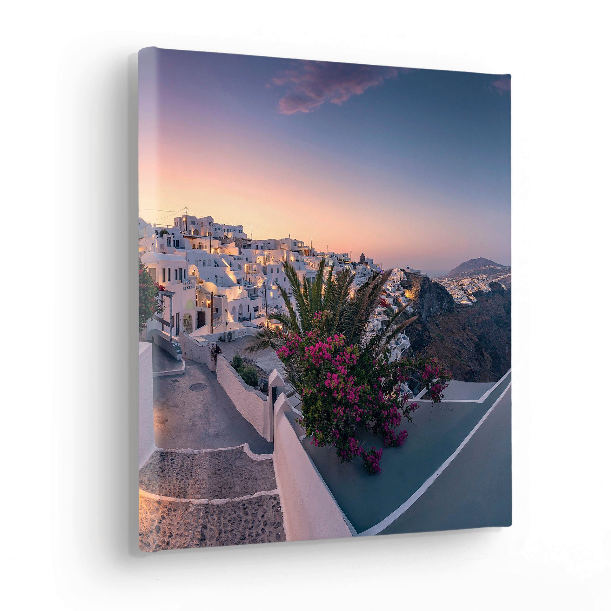 Komar Leinwandbild Fira to Oia - Größe 30 x 30 cm, Baum, Berge, Blumen, Blätter, Foto, Jahreszeiten, Landschaft, Meer, Natur, Palmen, Strand (Packung, 1 St), Keilrahmenbild mi Echtholzrahmen