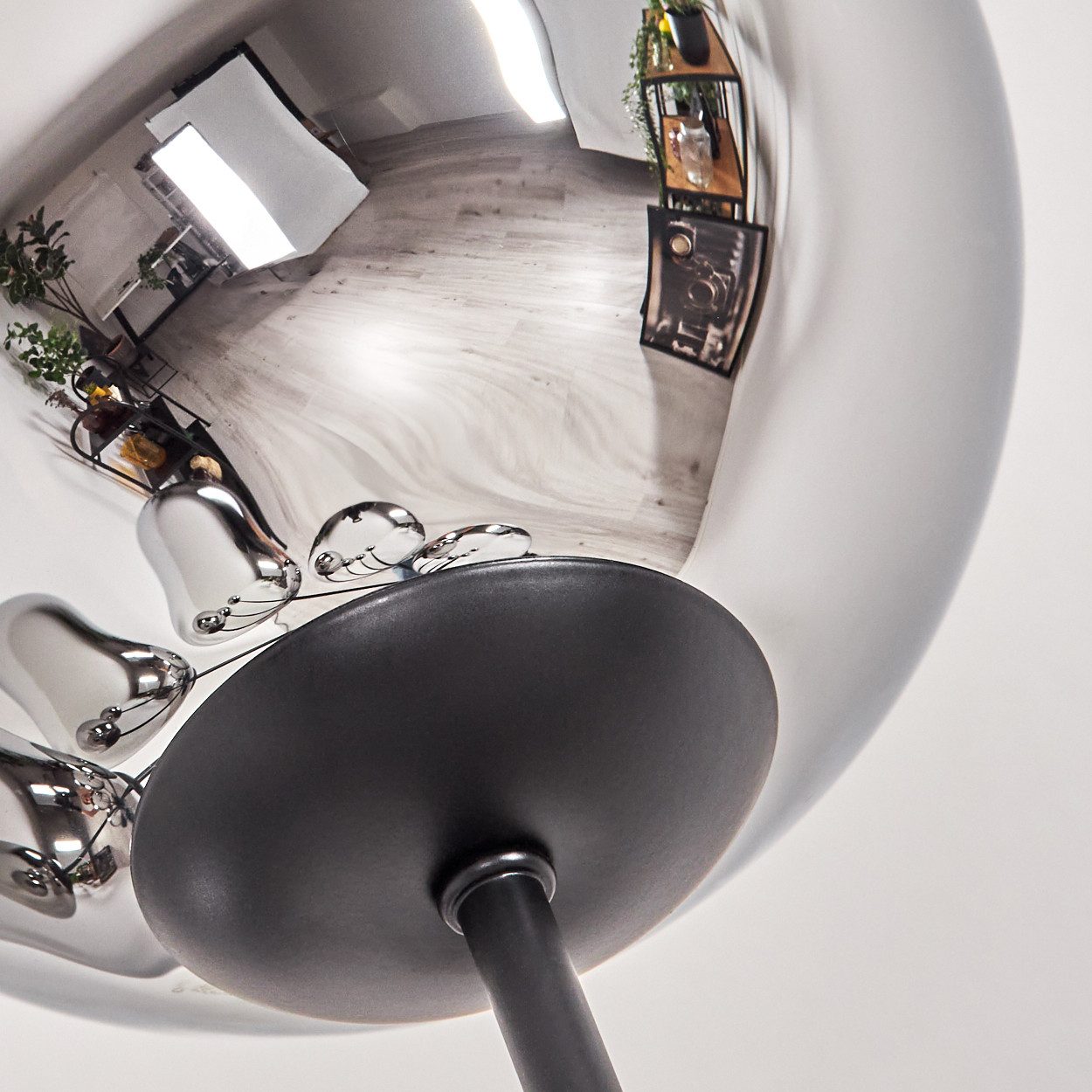 hofstein Stehlampe Stehlampe aus Metall/Glas in Schwarz/Chrom/Rauch mit Fußschalter, ohne Leuchtmittel, Stehleuchte im Retro/Vintage-Design mit Glasschirmen (15 cm), E14