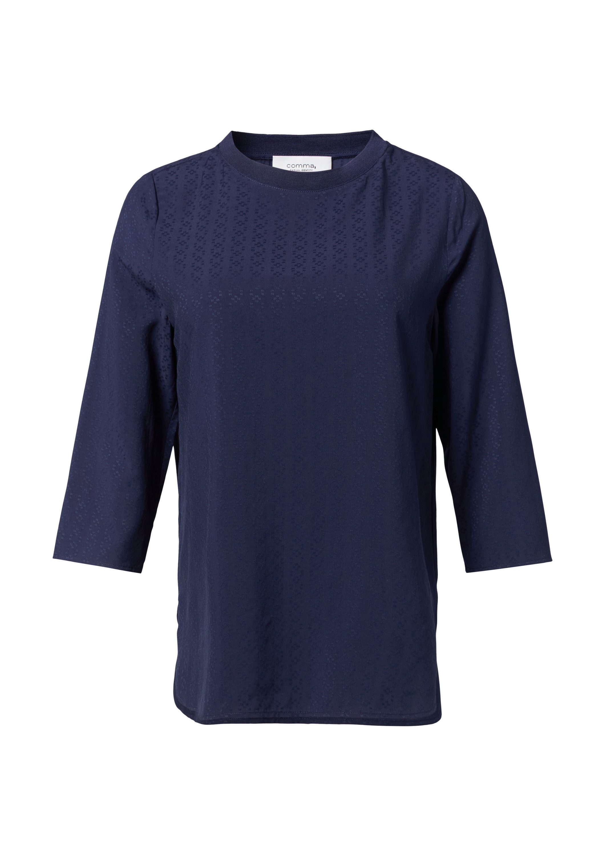 comma Kurzarmbluse Bluse Bluse aus Jacquard mit T-Shirt-Ausschnitt