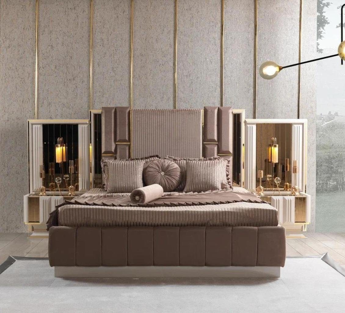 2x + Nachttische (3-St., Schlafzimmer Luxus Design JVmoebel Set Nachttische), in 3tlg, Schlafzimmer-Set Europa neu Bett 1x Made Bett 2x