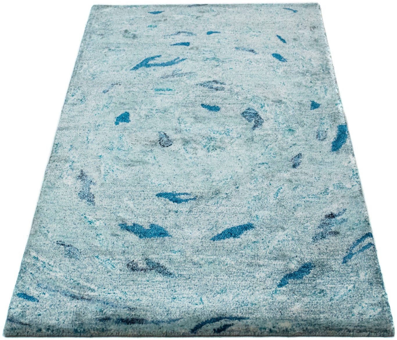 Wollteppich Designer Teppich handgeknüpft türkis, morgenland, rechteckig,  Höhe: 7 mm, handgeknüpft, Detailreich und stilvoll gemustert