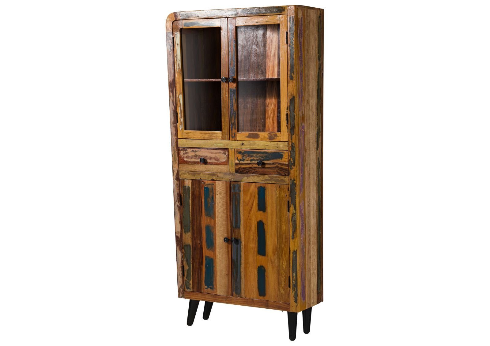 Massivmoebel24 Standvitrine #113 (Vitrine Altholz 90x35x200 mehrfarbig lackiert SIXTIES #113)
