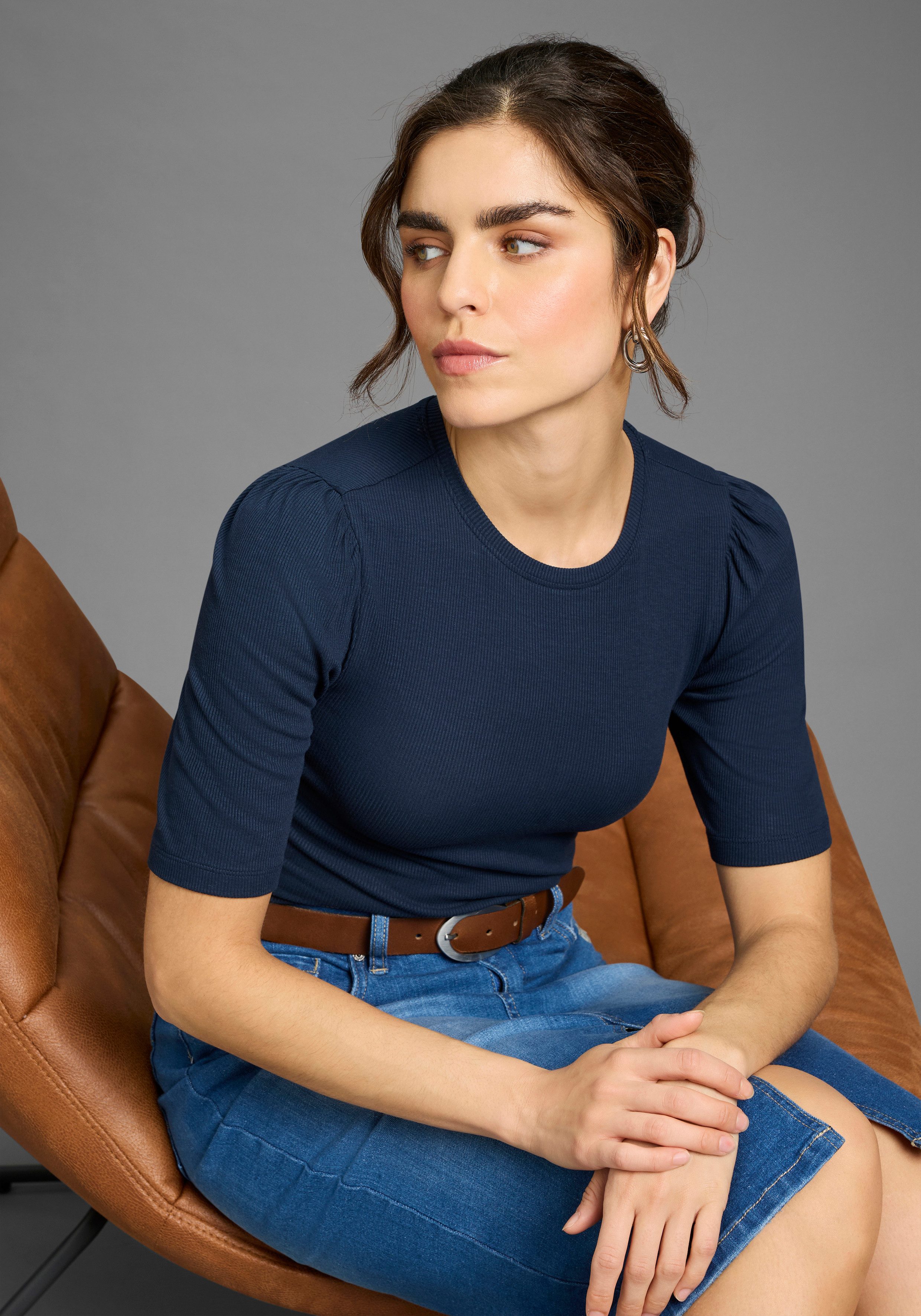 Laura Scott T-Shirt mit Ballon-Ärmel, Halbarm, figurnahe Passform