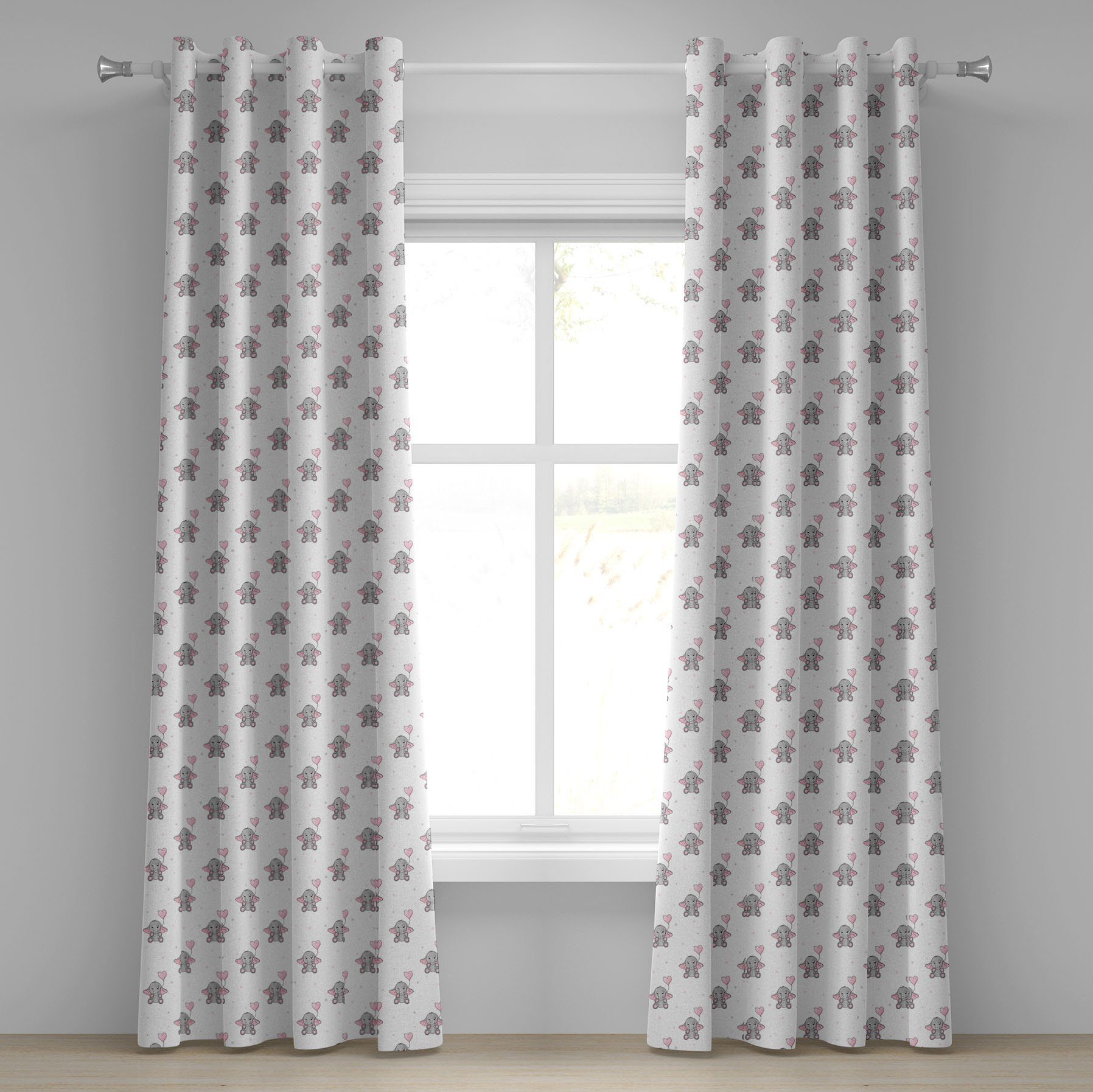 Gardine Dekorative 2-Panel-Fenstervorhänge für Schlafzimmer Wohnzimmer, Abakuhaus, Elephant Nursery Herz-Ballone