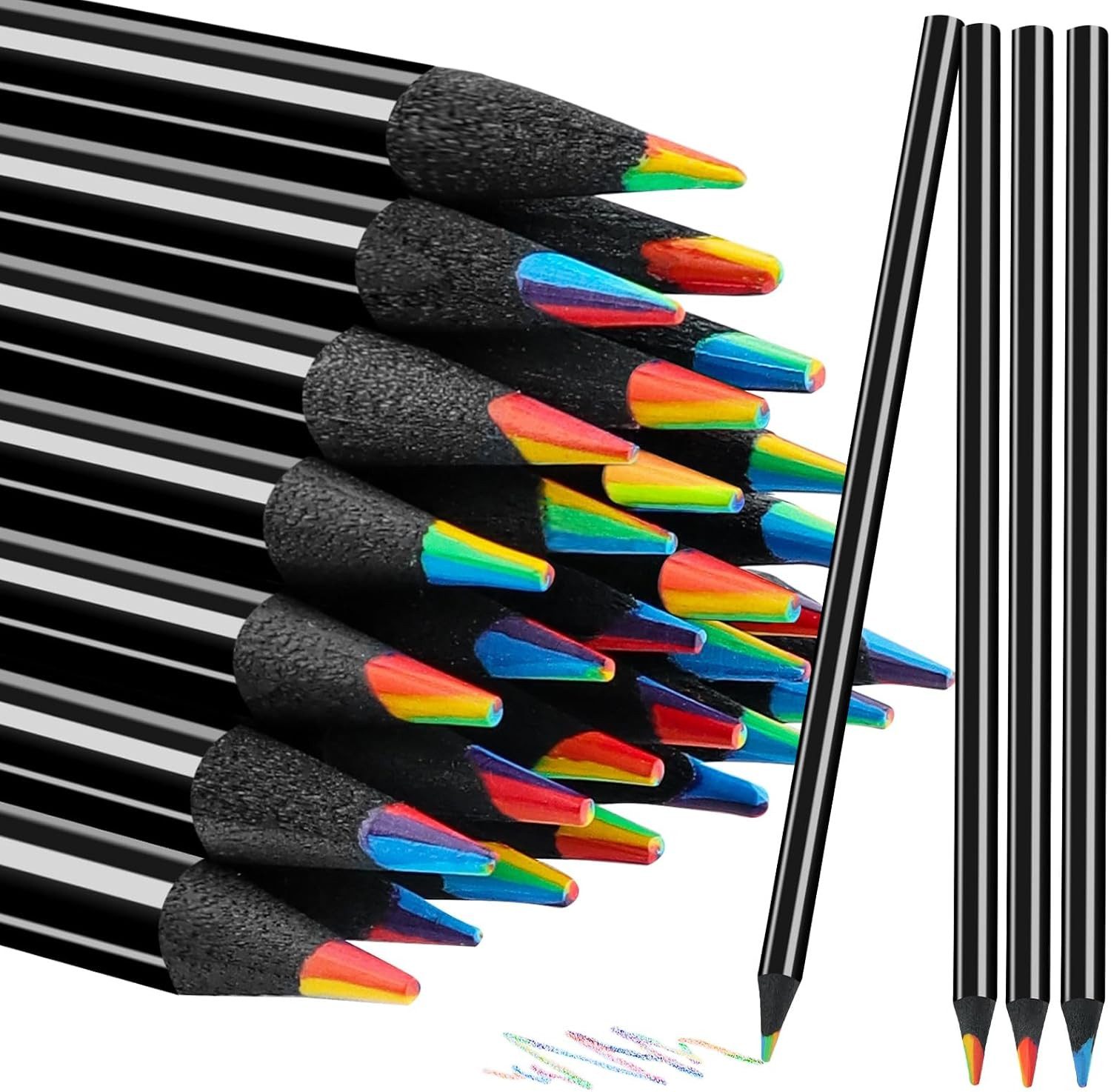Athlix Buntstift 48 Stück 7 Farben Regenbogenstifte 3,3 mm Buntstifte zum Malen, (48-tlg), 7-in-1 Farbverlauf, Schwarzes Holz, hochwertige Pigmente