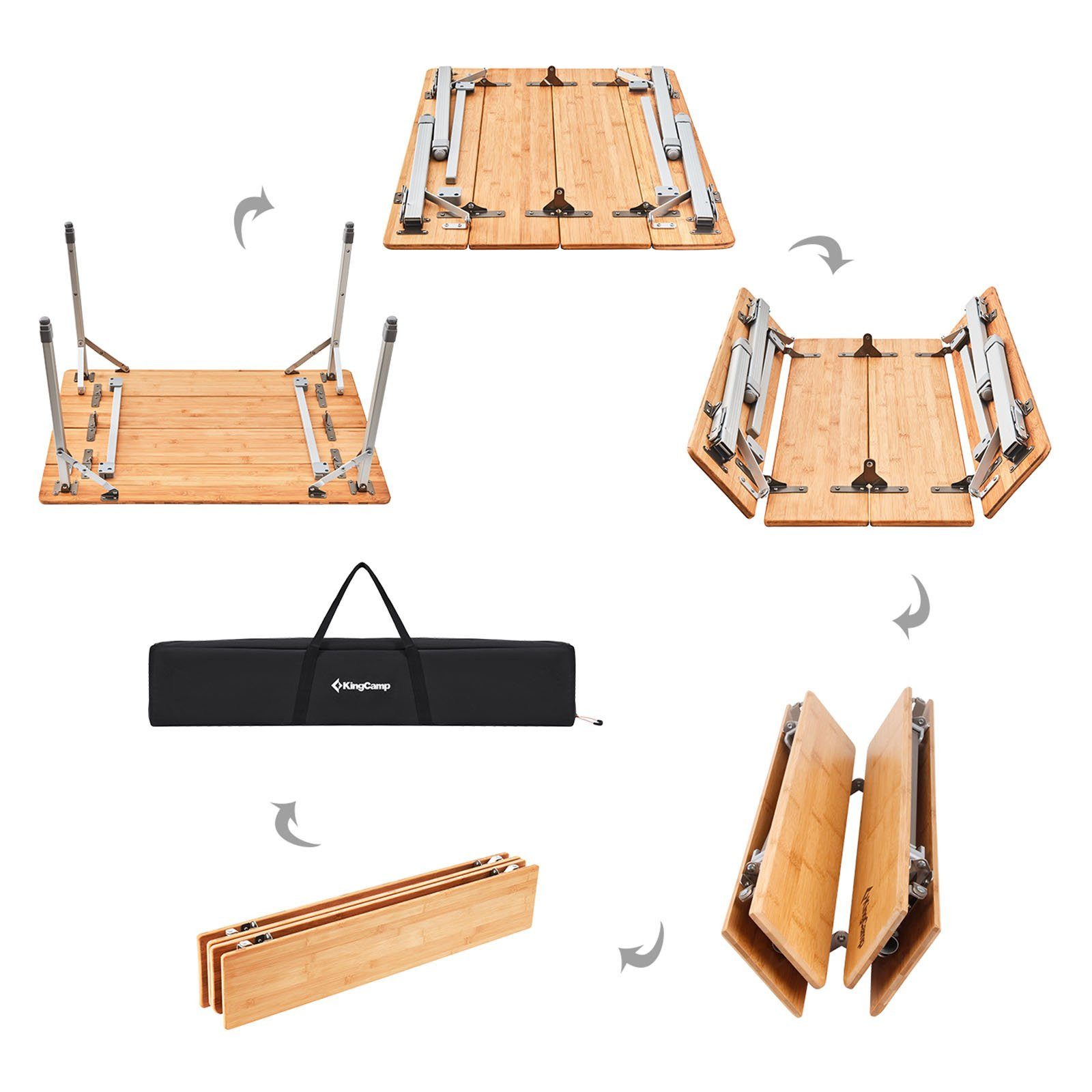 KingCamp Campingtisch Bambus Falt Tisch Camping Klapptisch - Garten Alu
