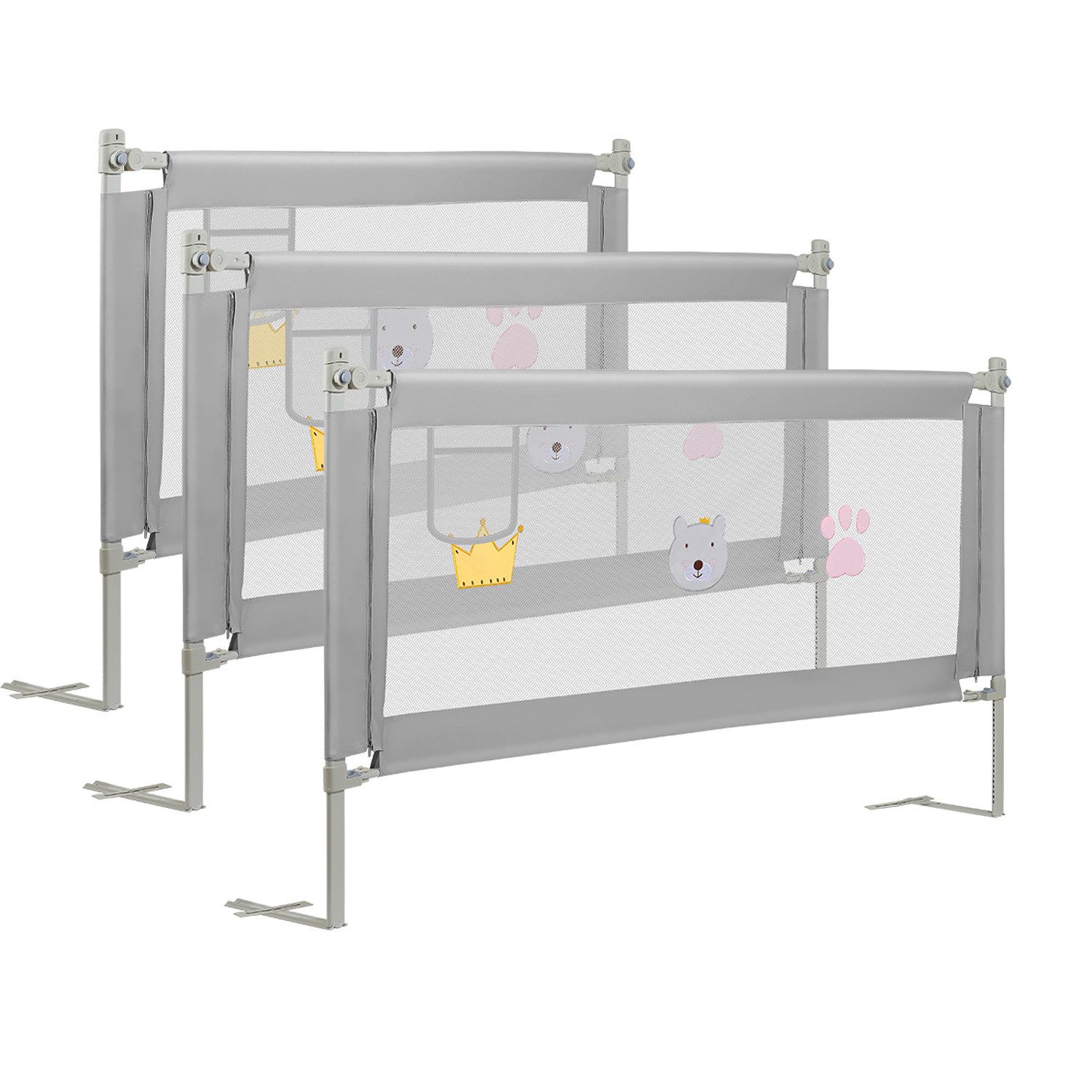 Clanmacy Bettschutzgitter 3X Bettgitter Bettschutzgitter Kinderbettgitter Kinder Baby Bettschutz (150+180+180CM, 3 St), aus Metall