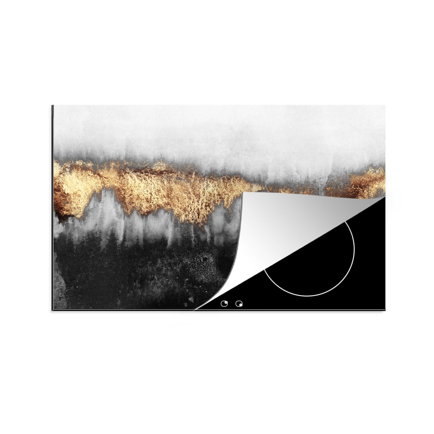 MuchoWow Herdblende-/Abdeckplatte Gold - Chic - Abstrakt, Vinyl, (1 tlg), 81x52 cm, Induktionskochfeld Schutz für die küche, Ceranfeldabdeckung