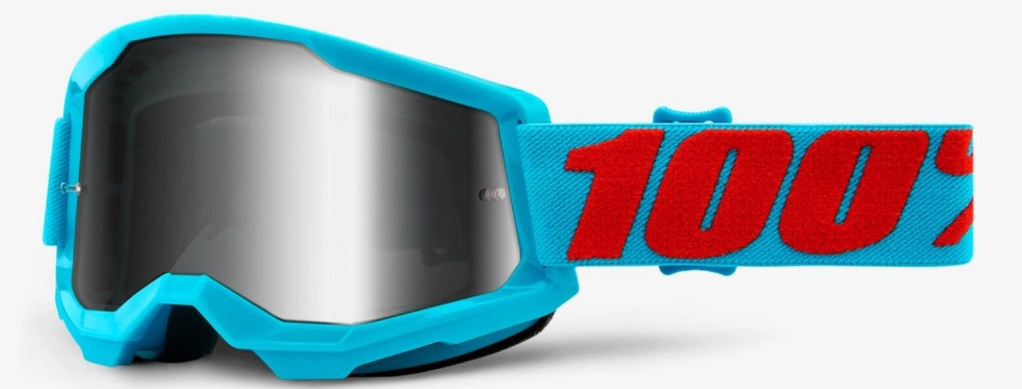100% Motorradbrille 100% Strata V2 goggle Motocross Brille Hell Blau Rot Verspiegelt