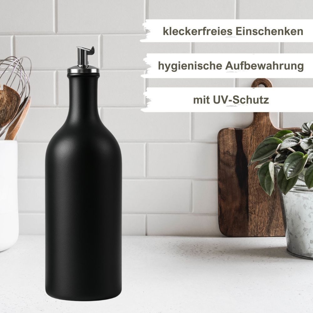 mikken Ölspender Ölflasche Keramik 500 ml Steingut mit Ausgießer, Ausgießer mit patentiertem Tropfen-Rückfluss-System - made in Germany