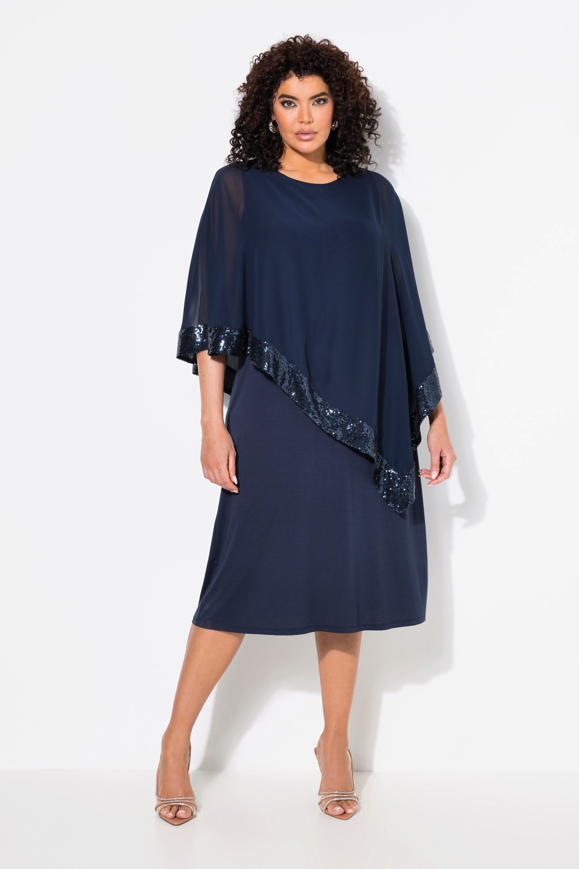 Ulla Popken Cocktailkleid Kleid Chiffon-Überwurf U-Boot-Ausschnitt günstig online kaufen