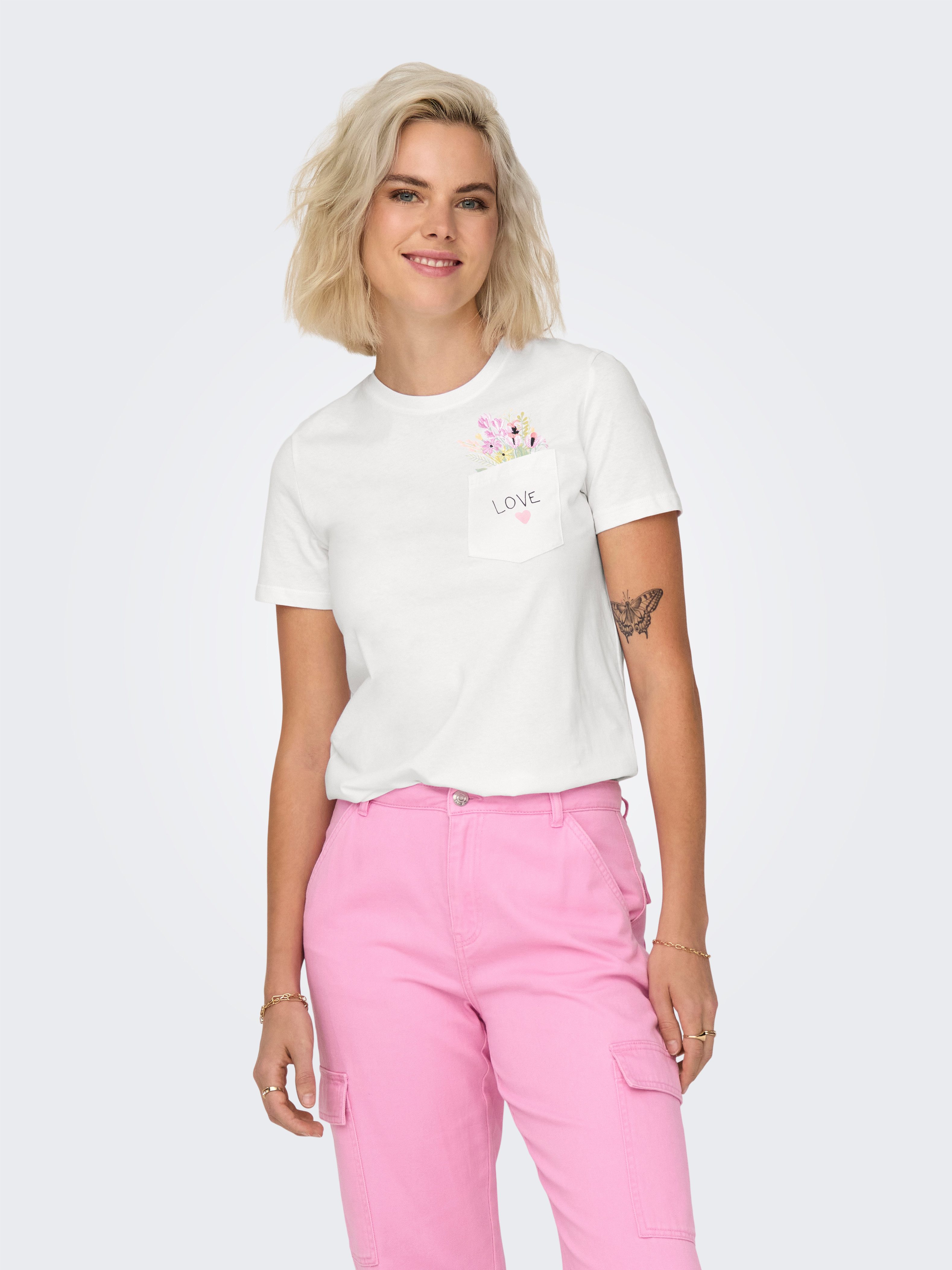 ONLY Kurzarmshirt ONLPOLLY LIFE REG S/S POCKET TOP BOX JRS Baumwolle, regular fit, Rundhals