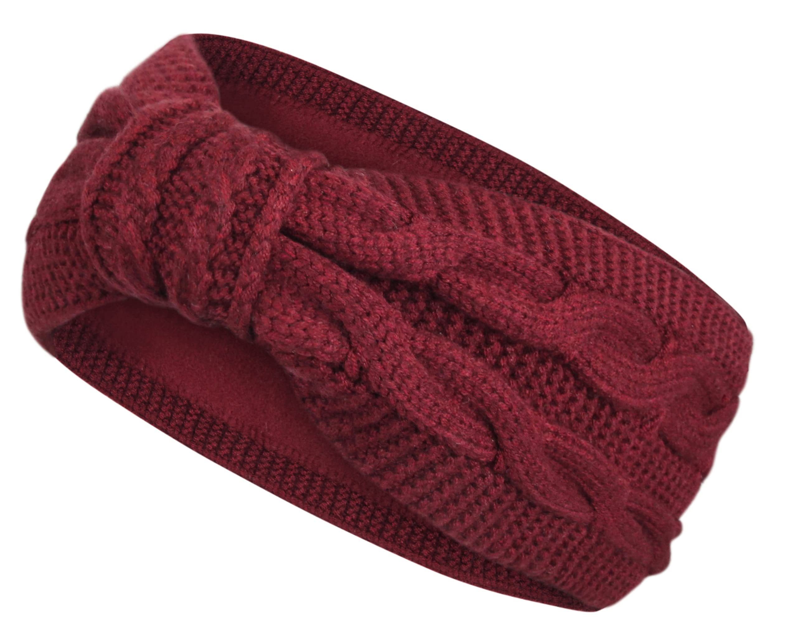 Frentree Stirnband Damen gestricktes Haarband mit Schleife und Zopfmuster, Mädchen Ohrenwärmer gefüttert mit weichem Fleece Innenfutter