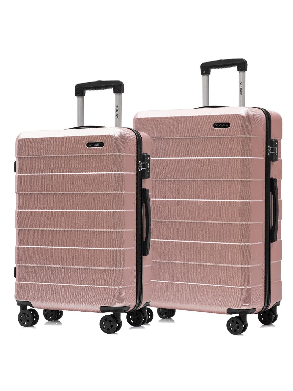 YONSLY Trolleyset Trolley Reisekoffer Hartschalen-Reiseset, 4 Rollen, (2-tlg., 2 tlg., L/XL), 360°-Rollen, Zahlenschloss, weicher Gummigriff