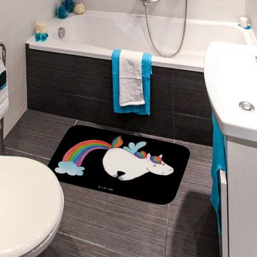 Badematte Einhorn Pegasus - Schwarz - Geschenk, Unicorn, Duschmatte, Badezimmer Mr. & Mrs. Panda, Höhe 1 mm, 100% Polyester, rechteckig, Saugstark