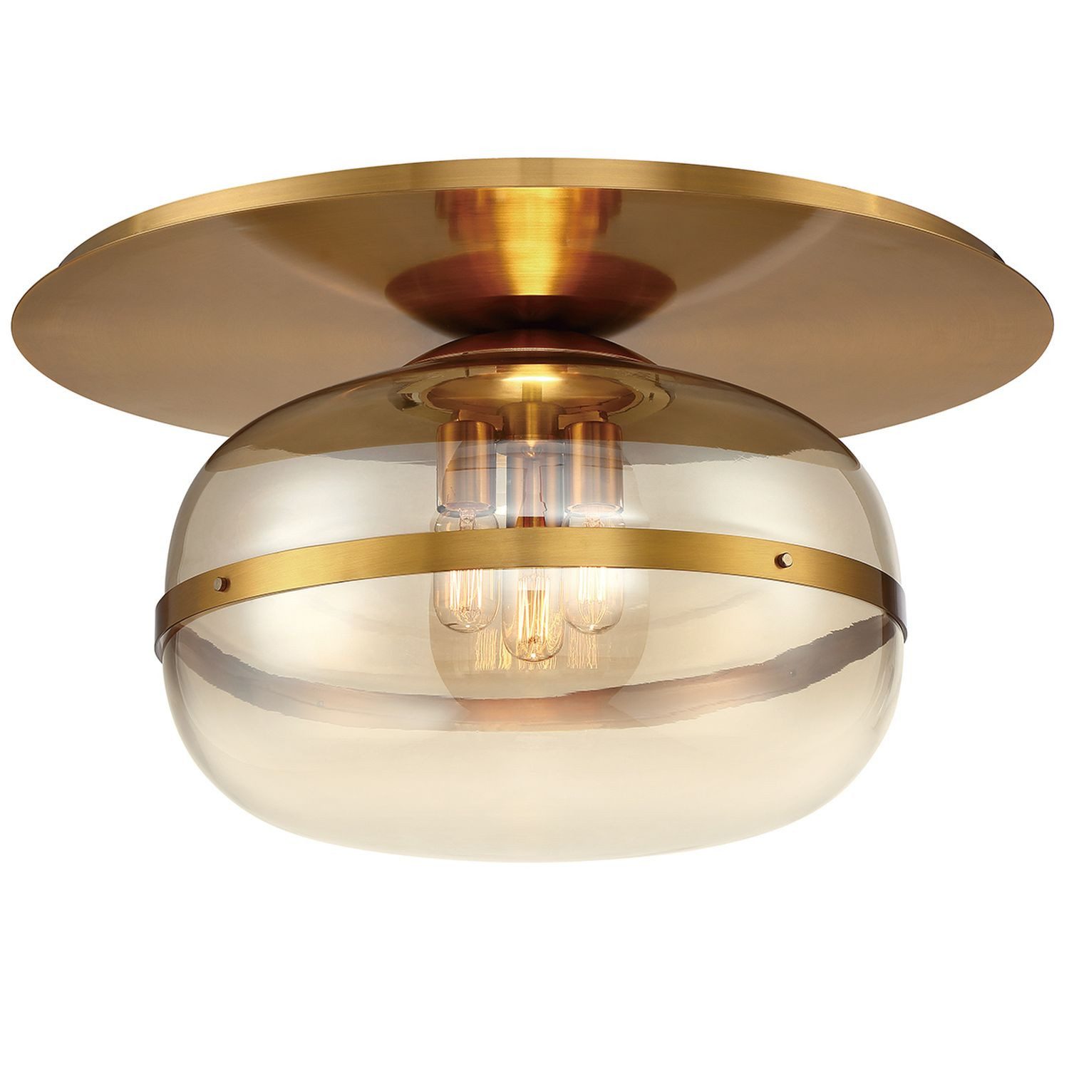 Licht-Erlebnisse Deckenleuchte FLORIN, ohne Leuchtmittel, rund Ø 50 cm Metall Rauchglas in Messing Antik Bernstein E27 Vintage