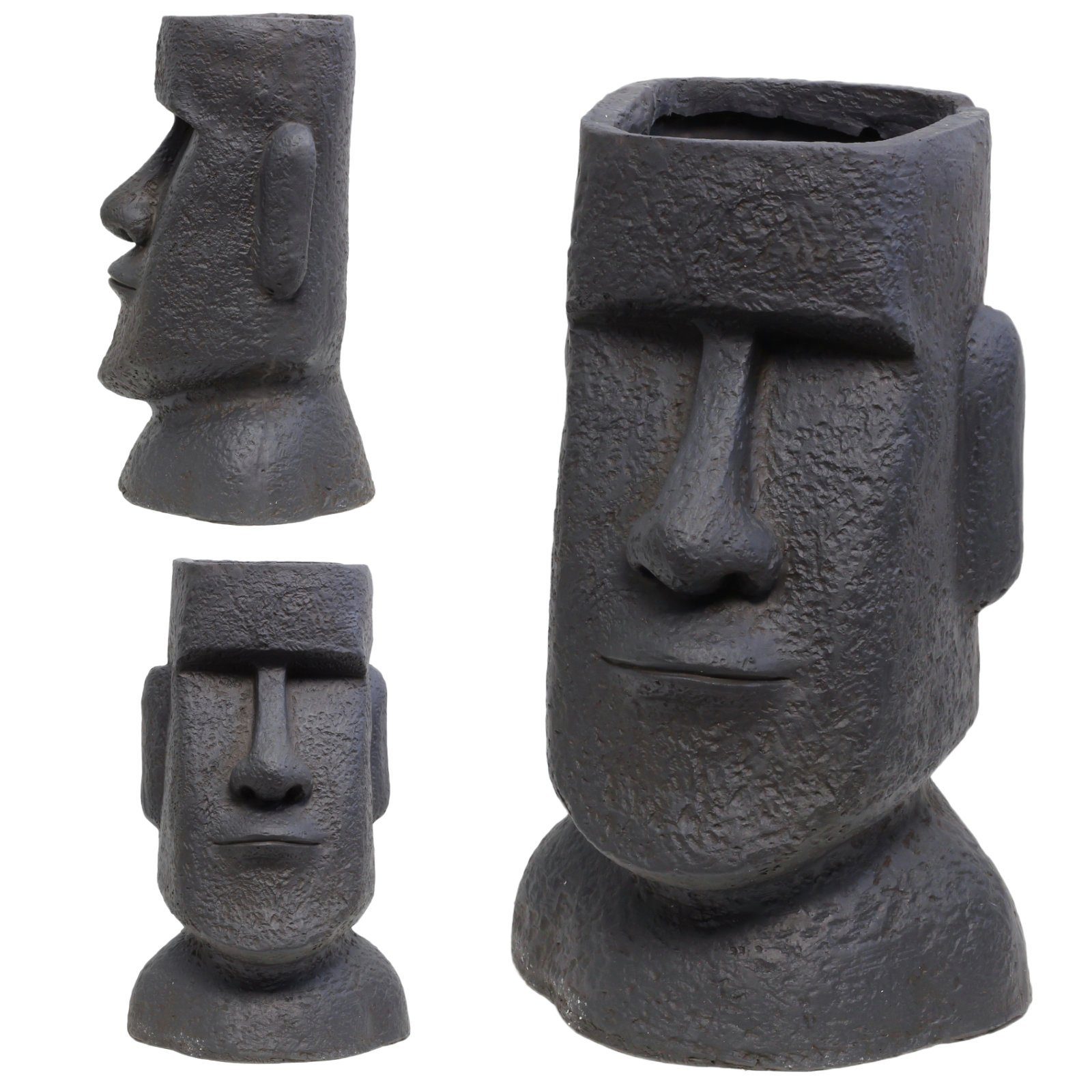 HAGO Buddhafigur Blumentopf Moai Osterinsel Eye-Catcher Blickfang Outdoor Mystisch Anthrazit