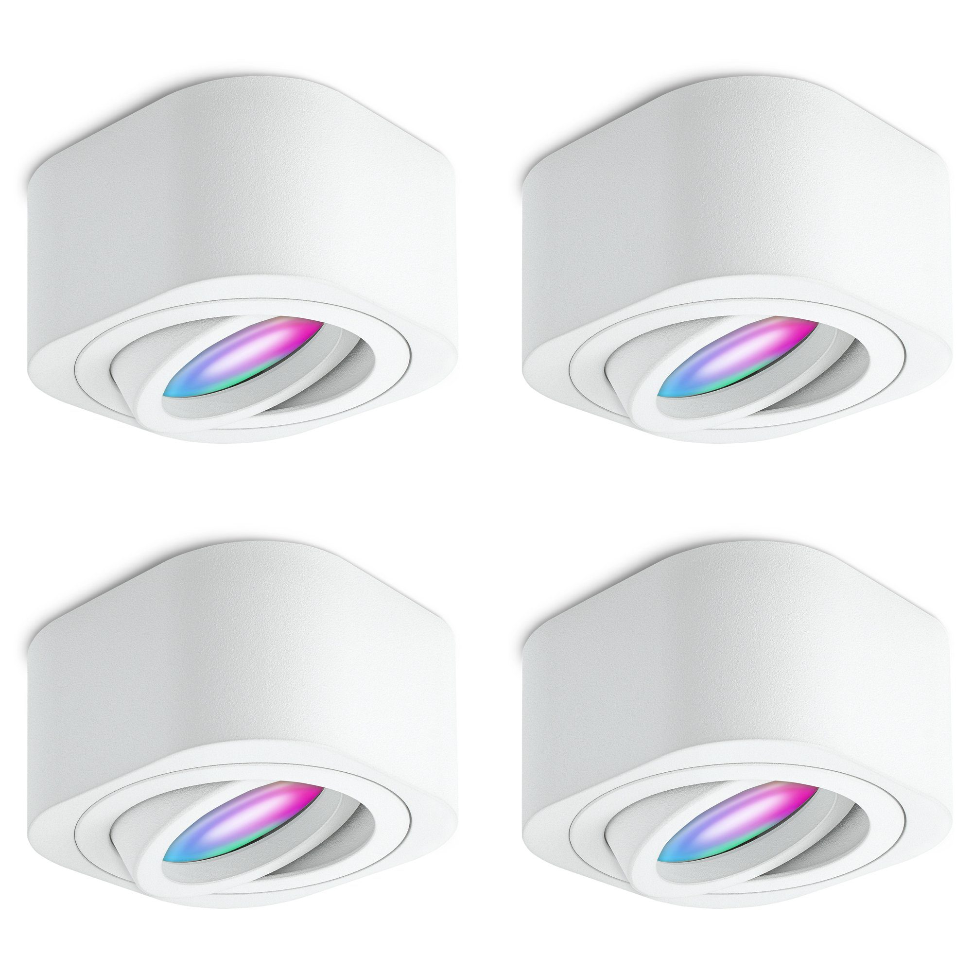 SSC-LUXon Aufbauleuchte TEARA Aufbauleuchte weiss schwenkbar flach mit RGB+ WLAN LED dimmbar, Warmweiß bis Tageslicht