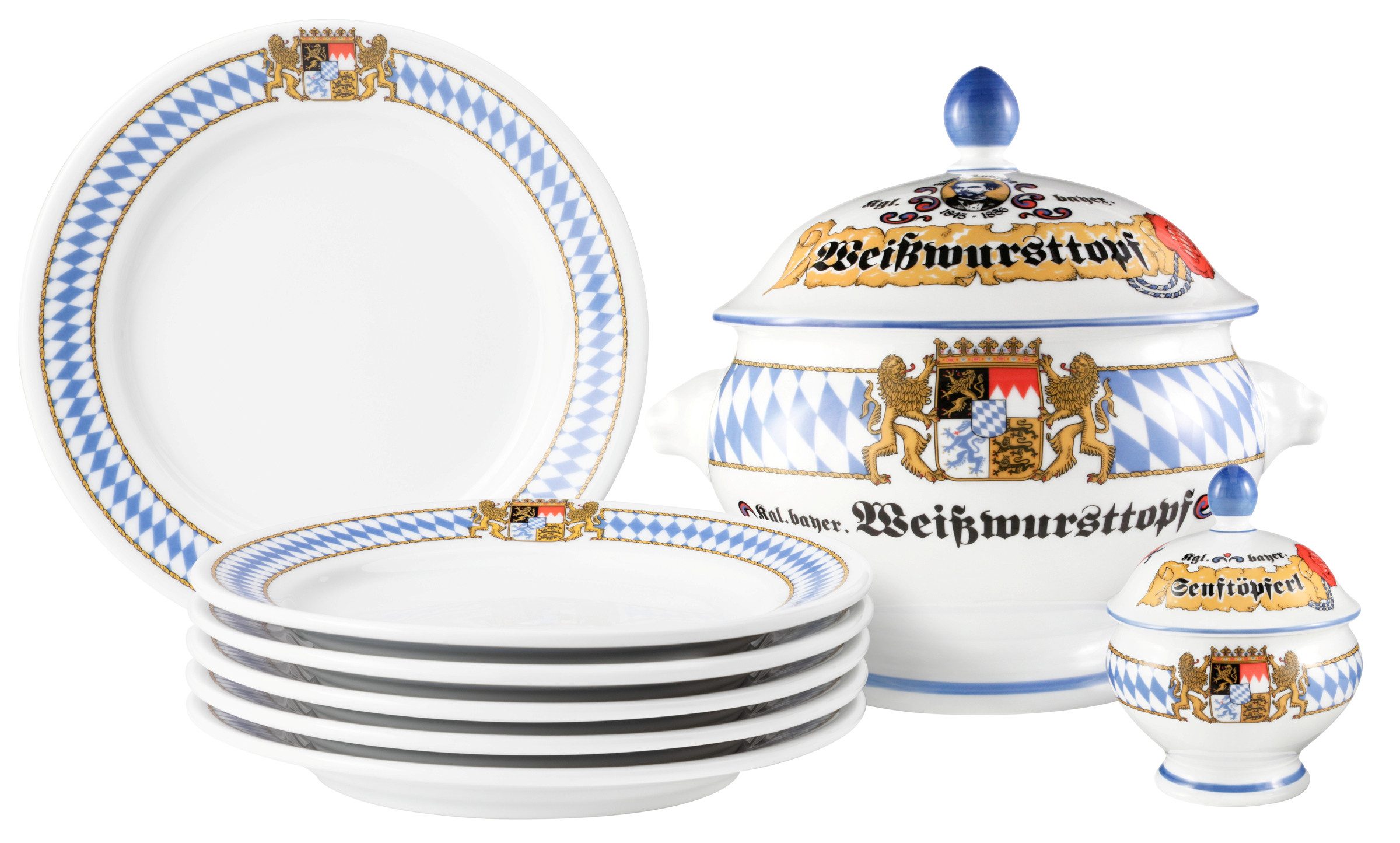 Seltmann Weiden Geschirr-Set Set 8-tlg. Compact Bayern (8-tlg), 6 Personen, Porzellan, Тарелки, Terrine, Senftopf, Bayern, Set
