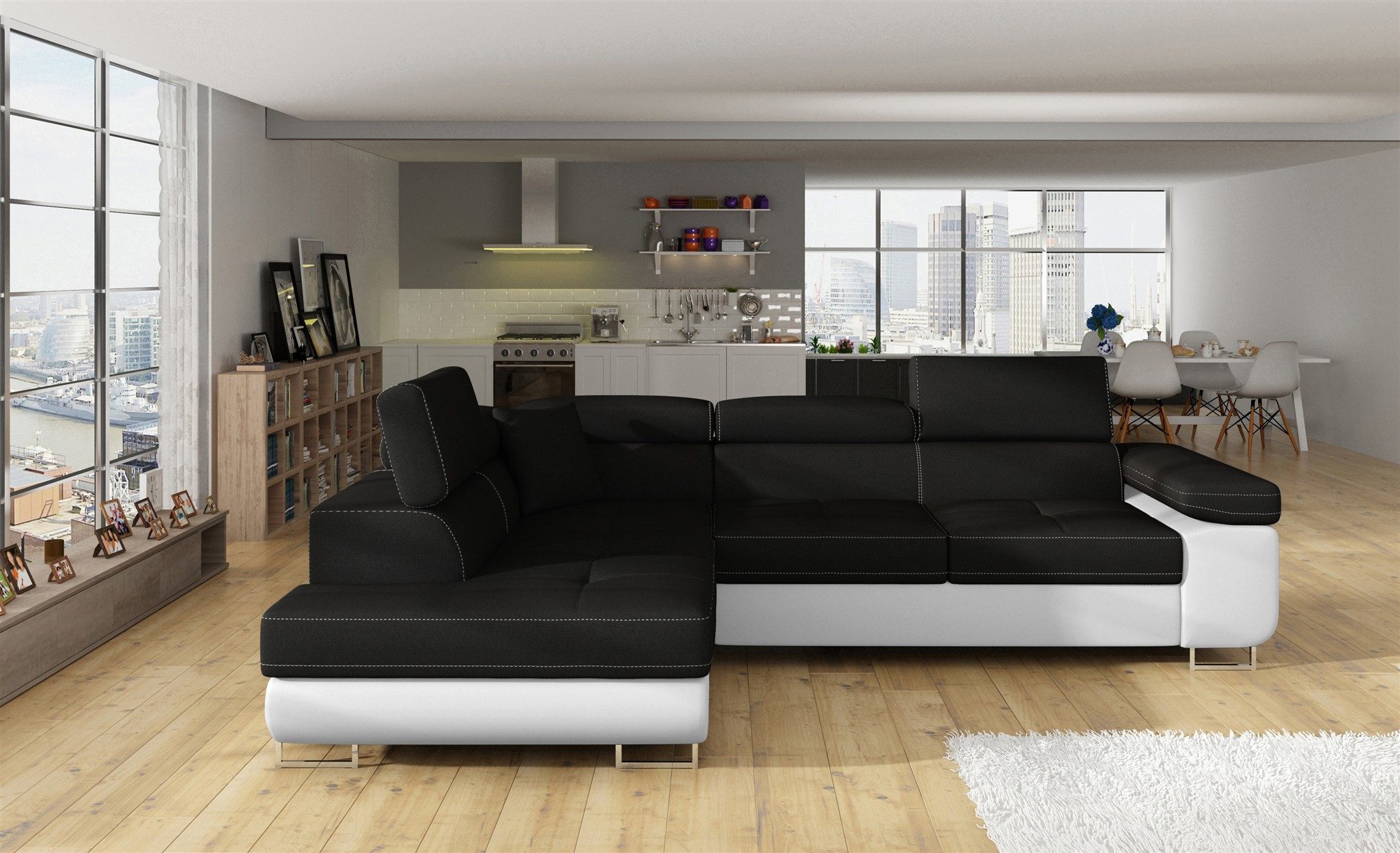 Fun Möbel Ecksofa Schlafsofa SARRA Kunstleder Soft, Schlafsofa mit Ottomane inkl. 1 x Zierkissen, mit Schlaffunktion