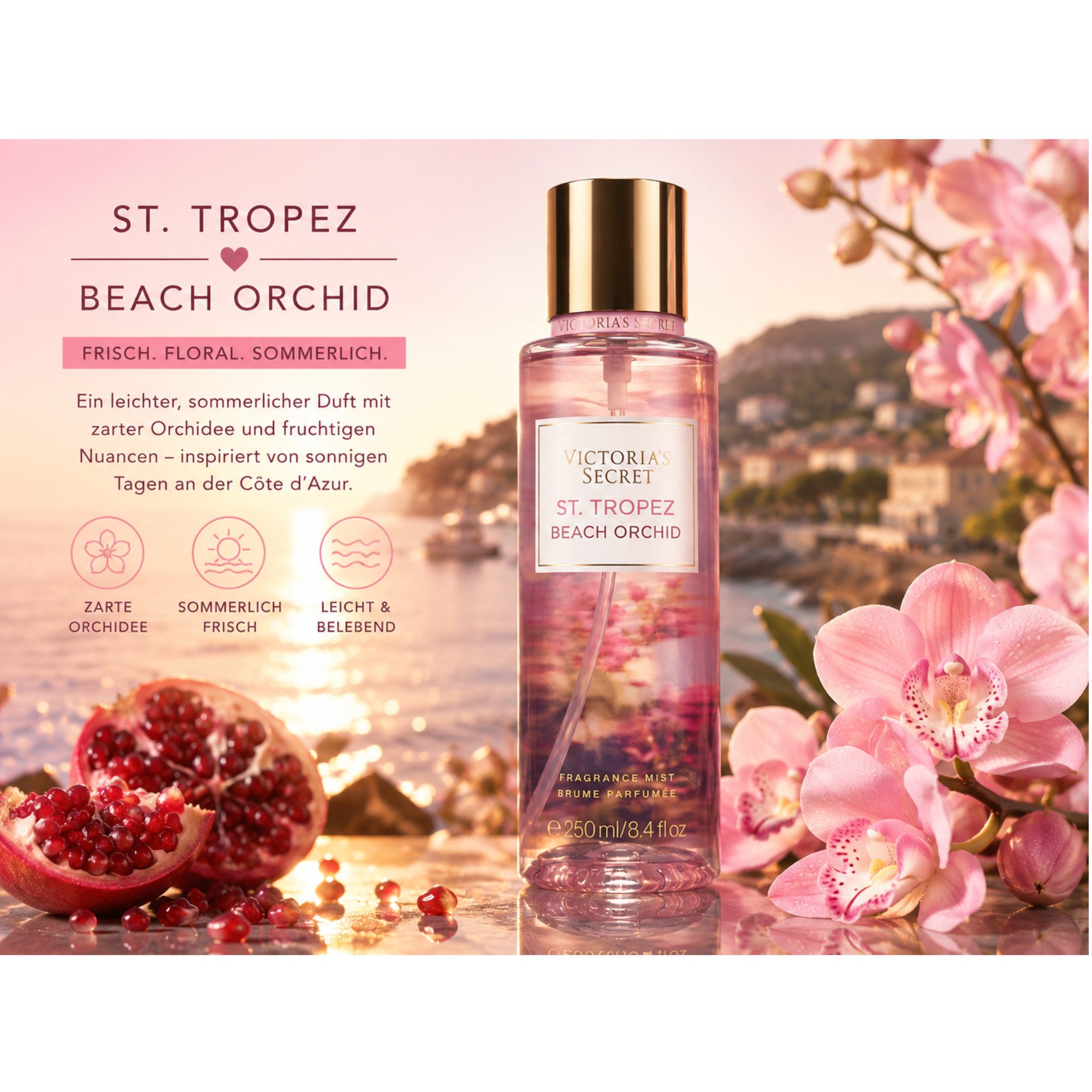 Victorias Secret Duft-Set St. Tropez Beach Orchid Fragrance Mist Doppelpack 2 × 250 ml, Doppelpack mit sommerlich-frischem Duft und 500 ml Gesamtinhalt