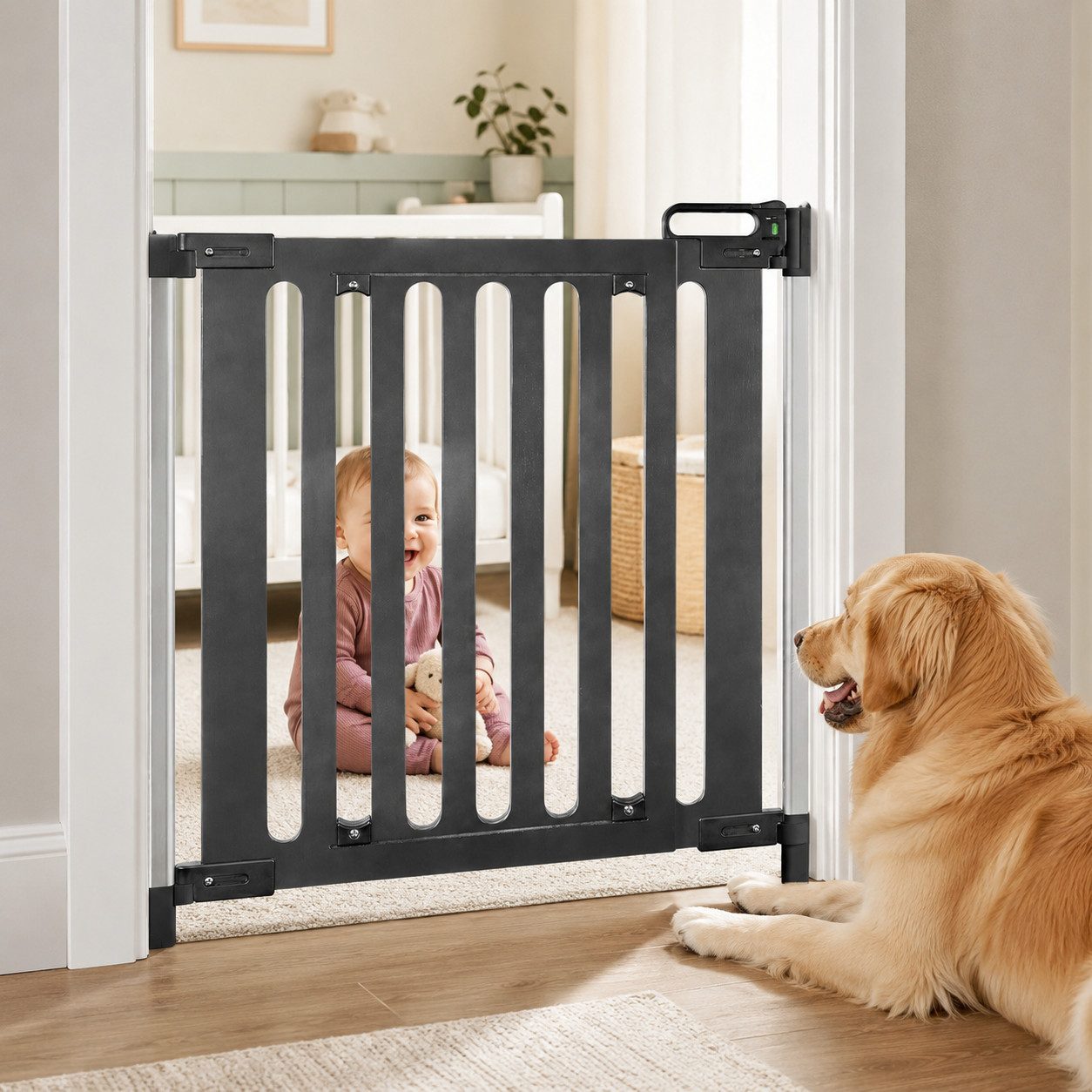 Reer Treppenschutzgitter Türgitter 76–106cm Treppengitter Türschutzgitter Kindergitter (Stairway Treppengitter), Hundegitter Treppenschutzgitter Türschutz Siche – Bild 3 von 5