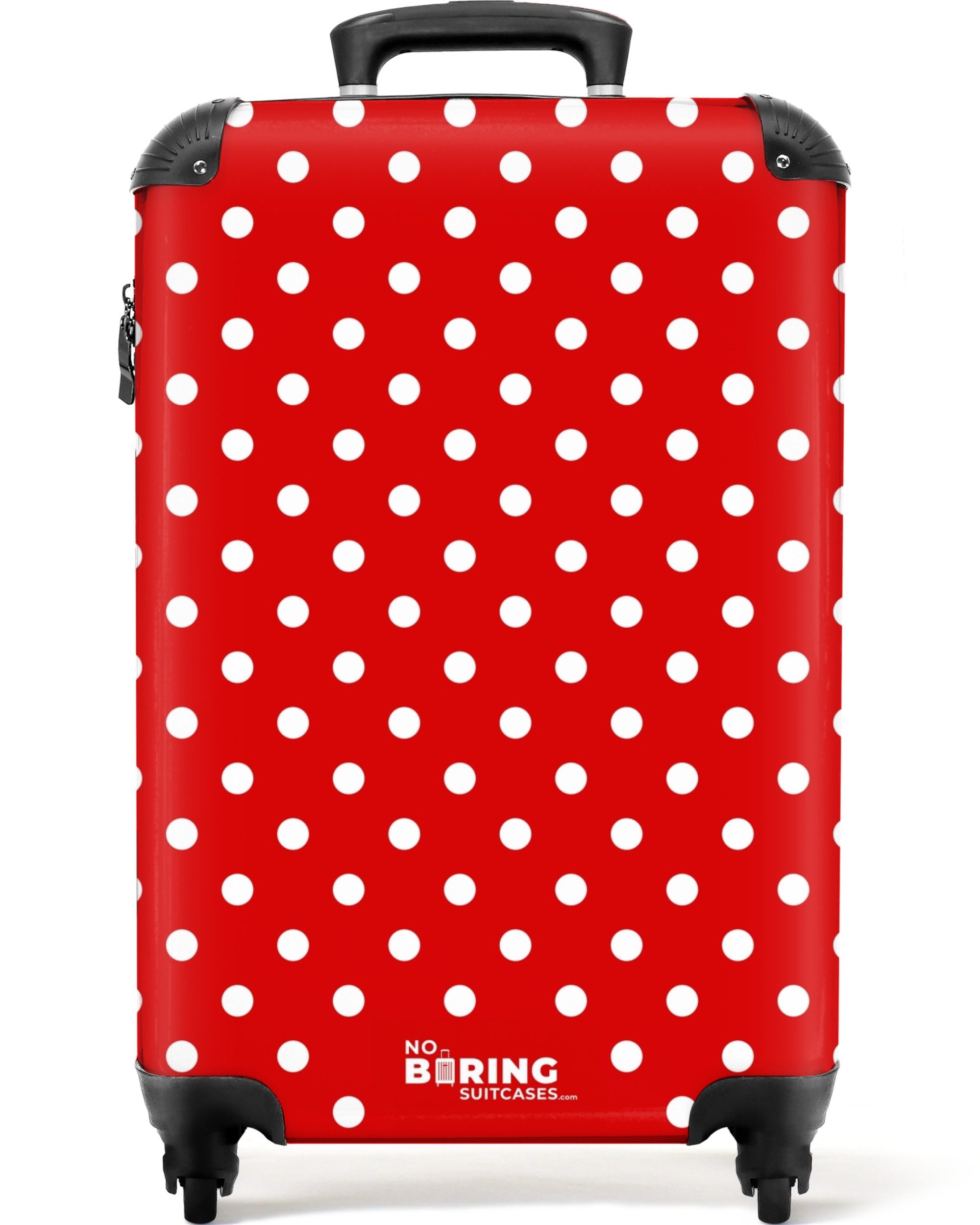 NoBoringSuitcases.com© Hartschalen-Trolley Weiße Punkte auf rotem Hintergrund 55x35x20cm, Reisetasche mit Rollen, Koffer Handgepäck Flugzeug