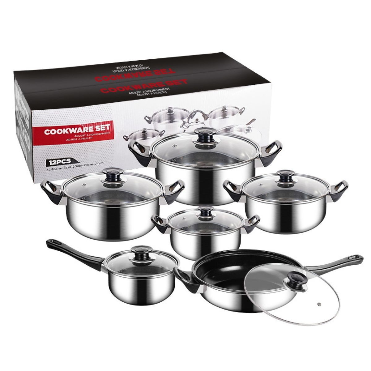 MC Star Topf-Set 12tlg-Set Topfset Kochset Induktion Gas Halogen Ceran Kochtopfset, (Edelstahl, 12-tlg)