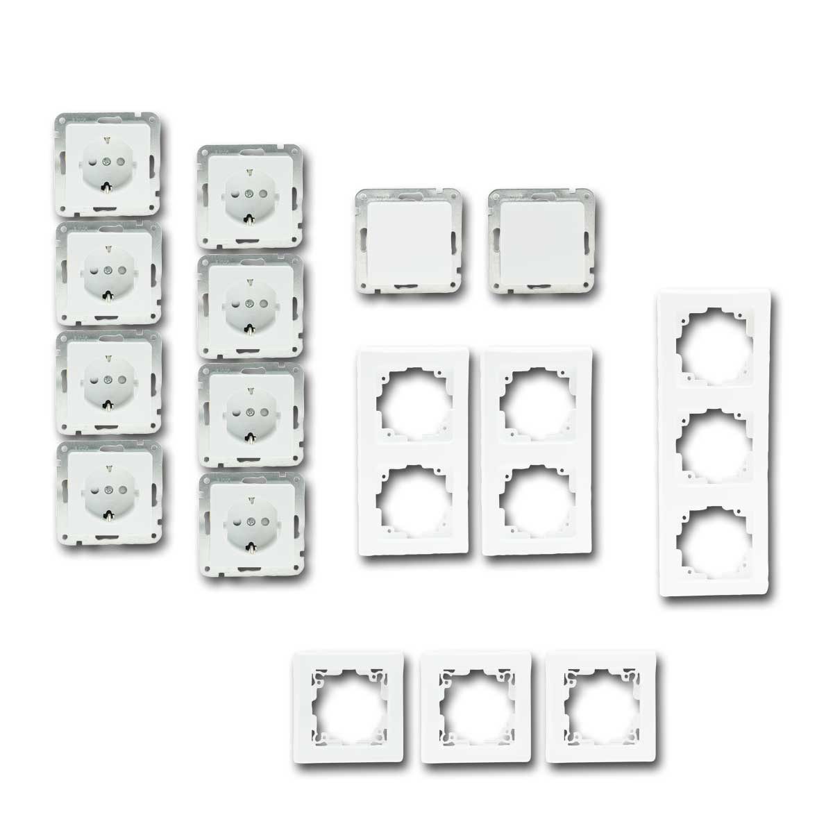 ChiliTec Unterputz-Steckdose DELPHI Starter-Kit "PRO", 16-teilig, weiß, UP 230V