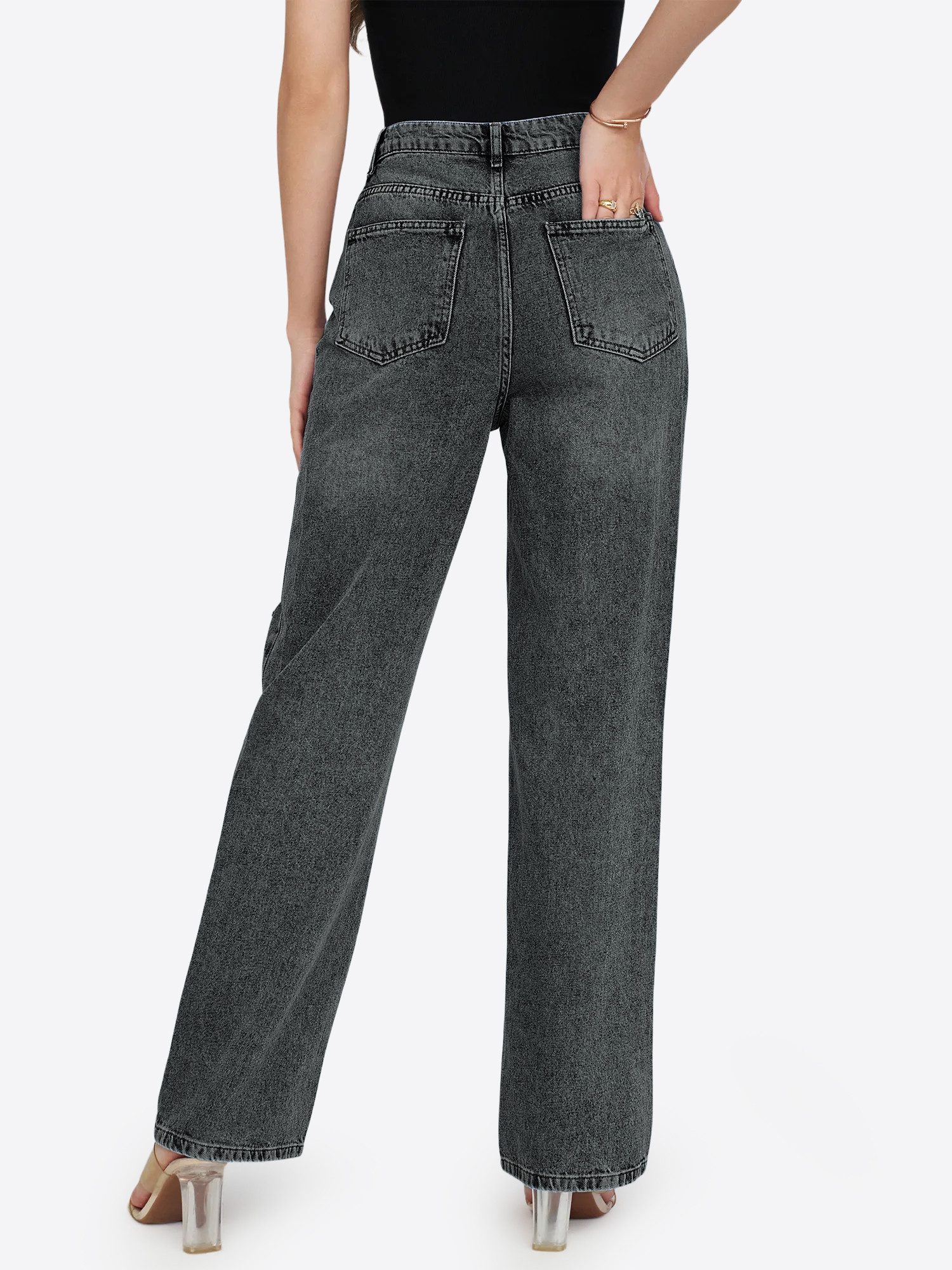 Imily Bela Loose-fit-Jeans Damen Zerrissene Jeans mit geradem Bein (Packung, 1-tlg., 1per-Pack) in Unifarbe