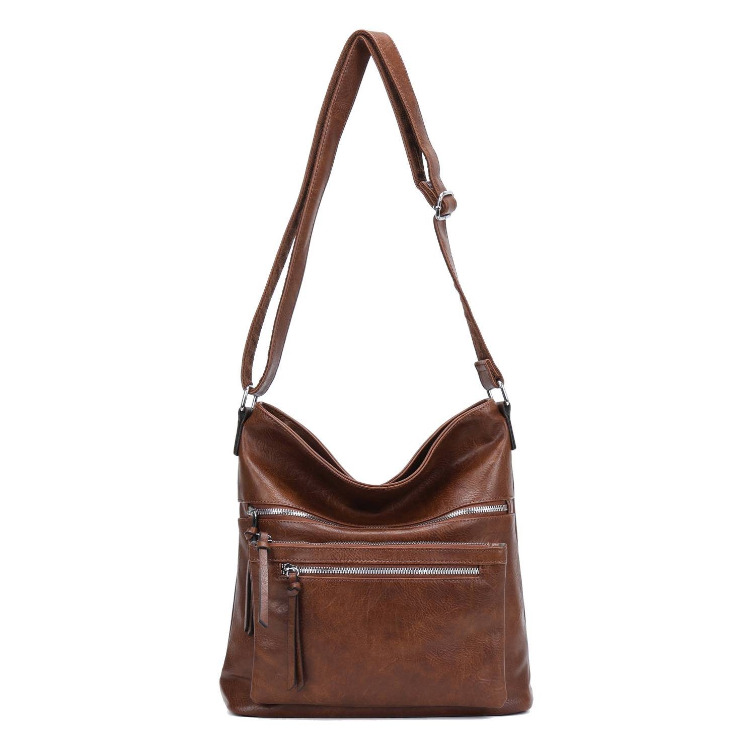 ITALYSHOP24 Schultertasche Damen Tasche Umhängetasche Shopper CrossOver Handtasche Henkeltasche, Hobo Bag Freizeit Damentasche Crossbody Reise City Bag Leder Optik