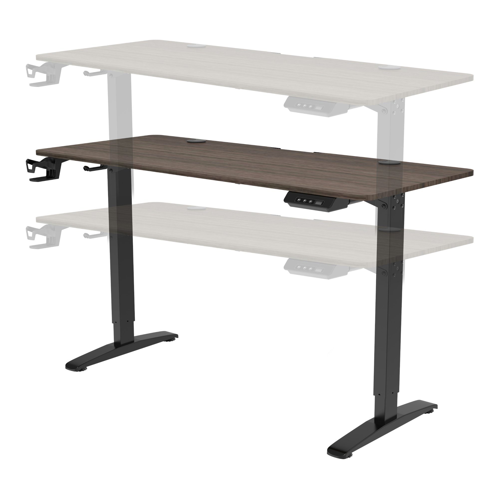 pro.tec Schreibtisch, Salinas Höhenverstellbarer Tisch Walnuss-Optik Walnuss-Optik aus Alu | schwarz 140x60