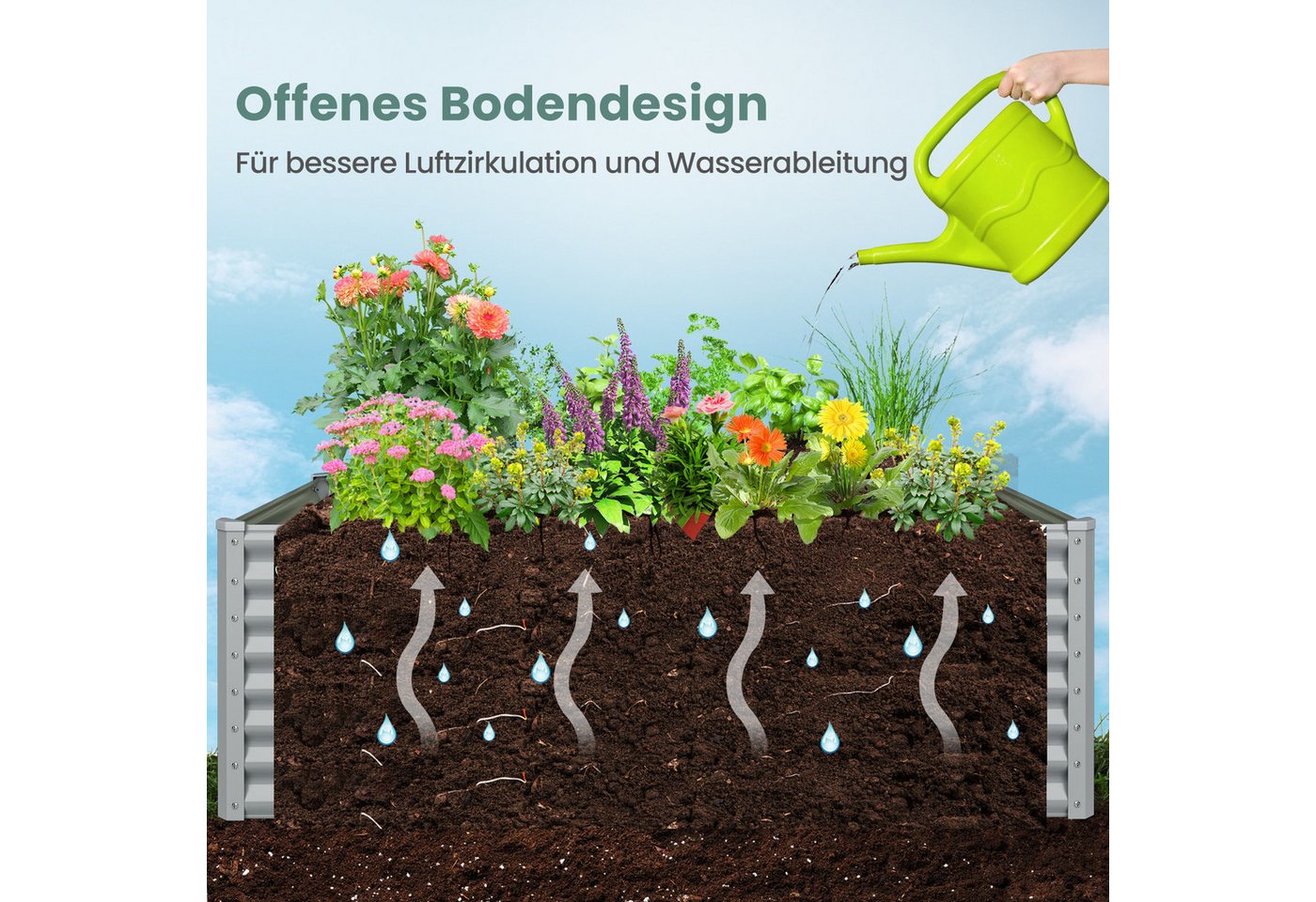 Thumbnail - KOMFOTTEU Hochbeet, Gartenbeet mit Wellplatte und offenem Boden