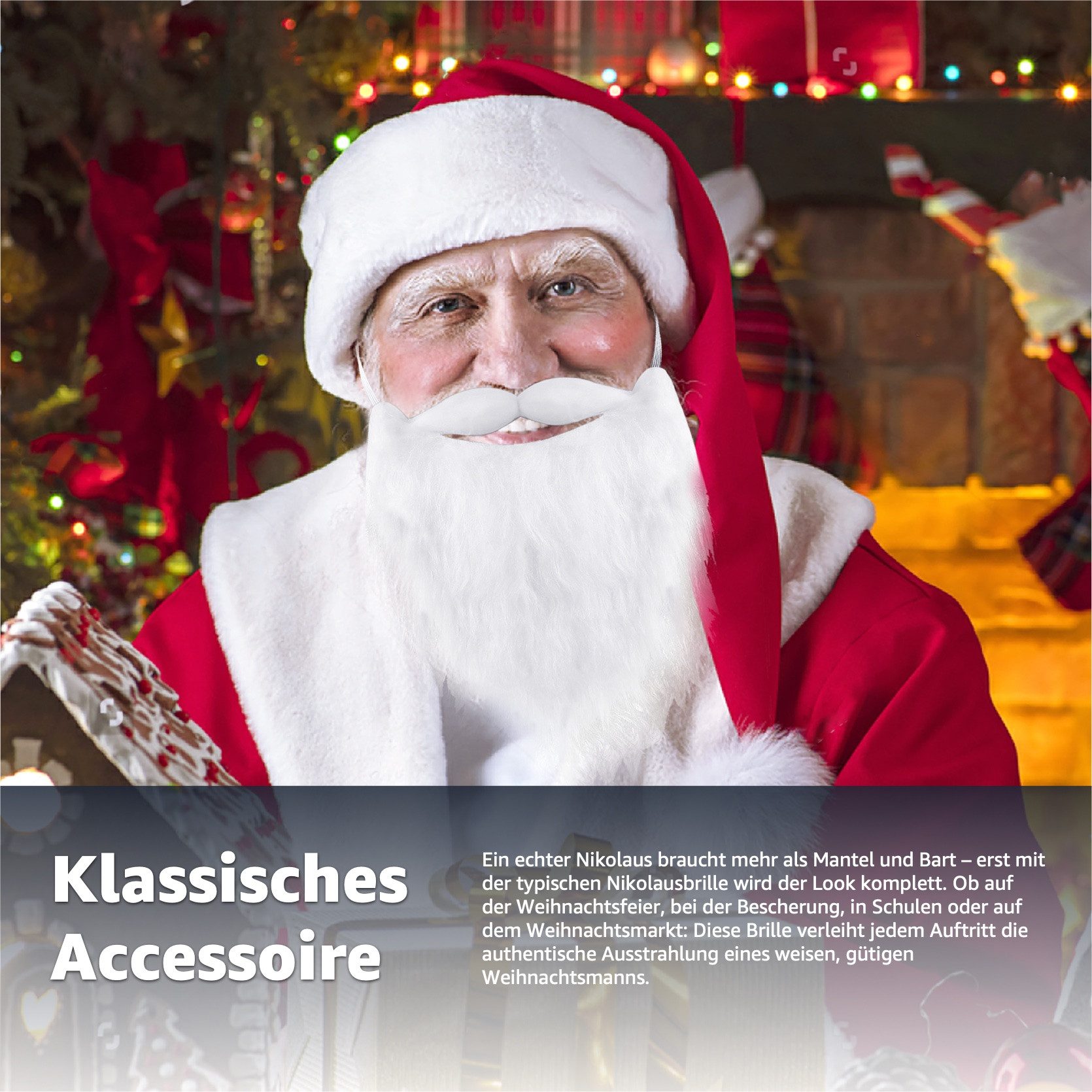 Kostümheld® Kostüm 6x Weihnachtsmannbart Nikolausbart Bart weiß - Nikolaus Santa Kostüm, mit Zugband