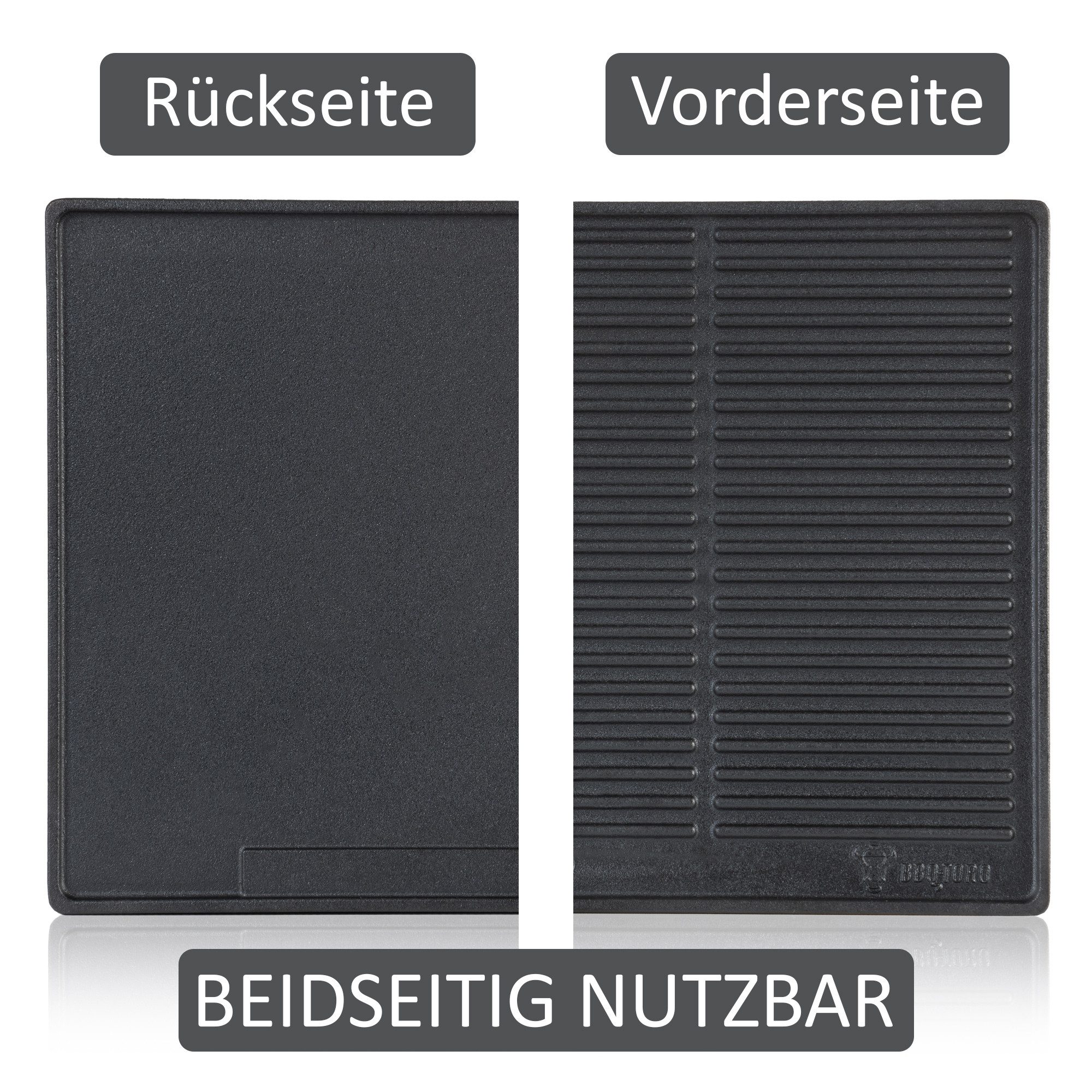 BBQ-Toro Grillplatte Gusseisen Grillplatte 42,5 x 31,5 cm, Wendeplatte pre-seasoned (1-St), Mit Ablaufloch
