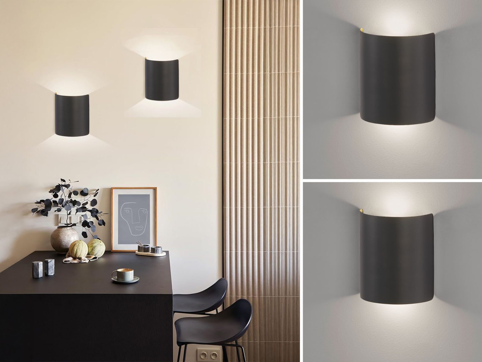 FISCHER & HONSEL LED Wandleuchte, LED fest integriert, Warmweiß, 2er SET Schwarz Gold flach, indirekte-s Licht & Wand-Beleuchtung innen