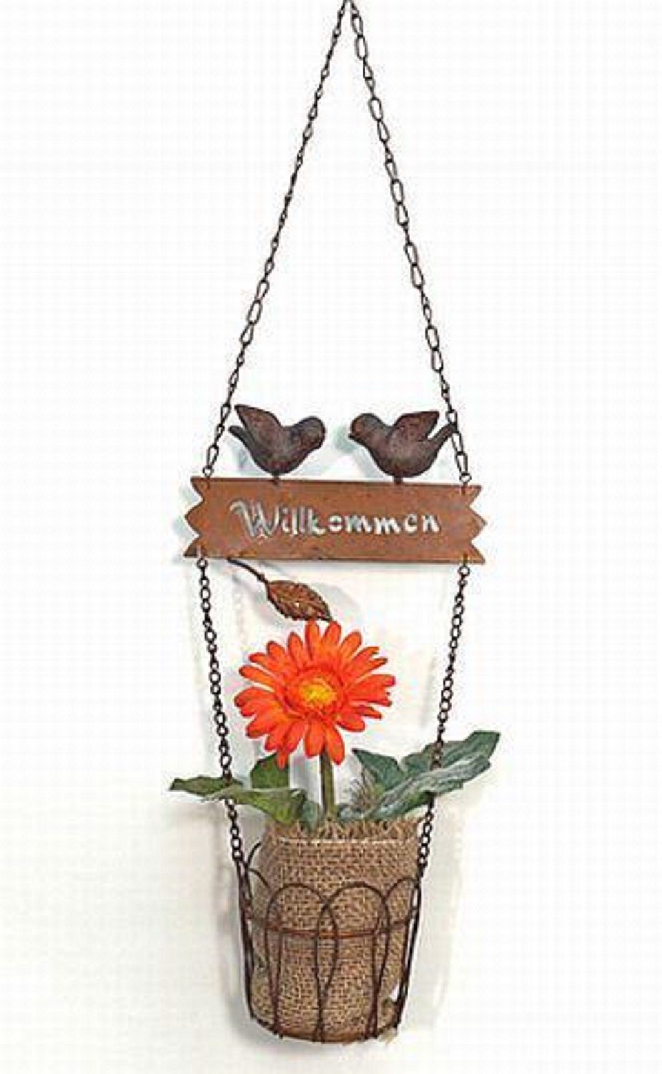 DanDiBo Blumenampel Hänger 18338 Pflanzhänger Blumenampel mit Vögel "Willkommen" 70 cm