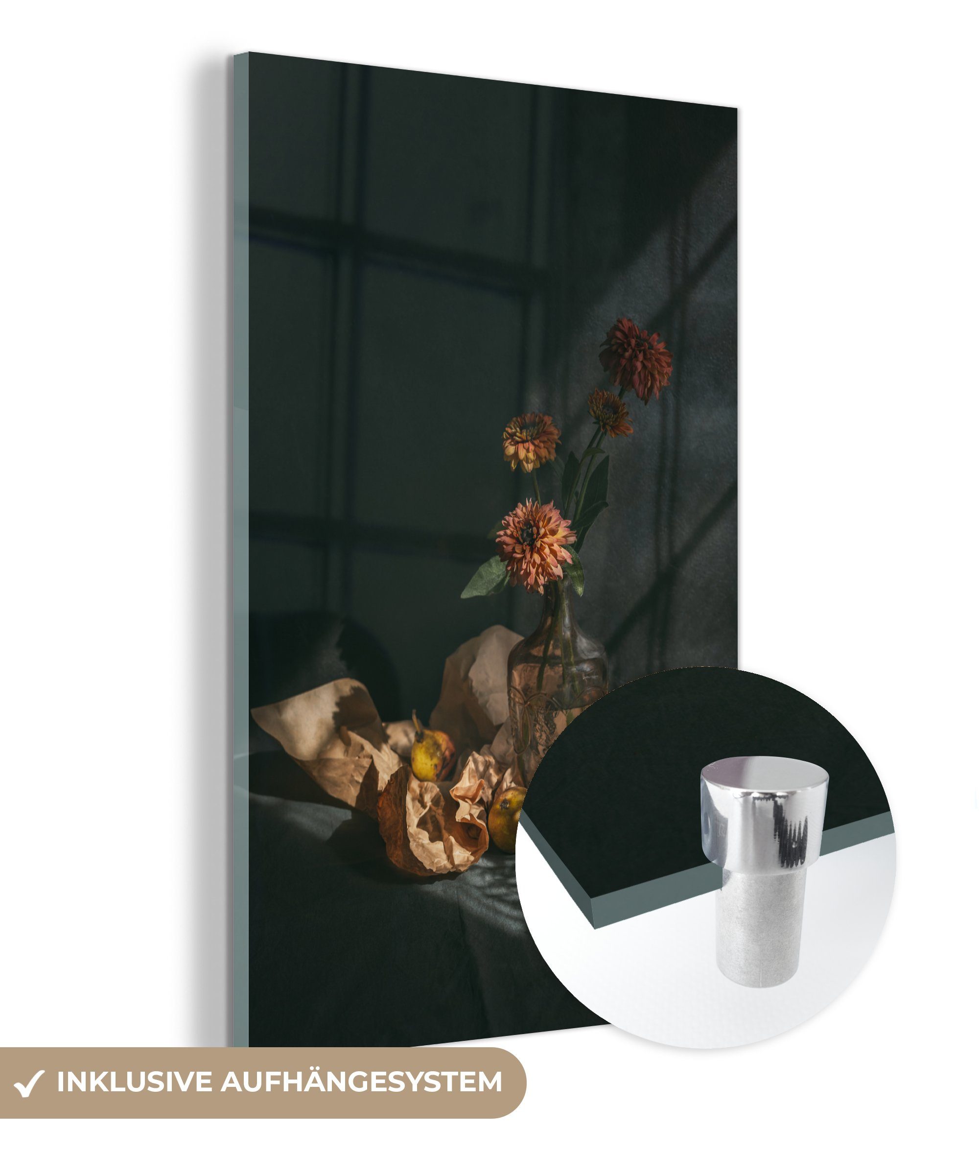 MuchoWow Acrylglasbild Obst - Blumen - Stilleben, (1 St), Glasbilder - Bilder auf Glas Wandbild - Foto auf Glas - Wanddekoration