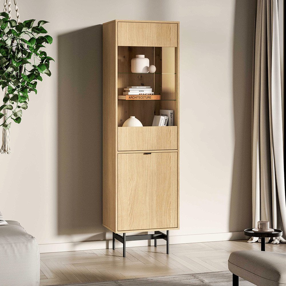 Lomadox Vitrine RAFINA-131 in Eiche, 54 cm breit mit 2 Türen & Softclose Türen
