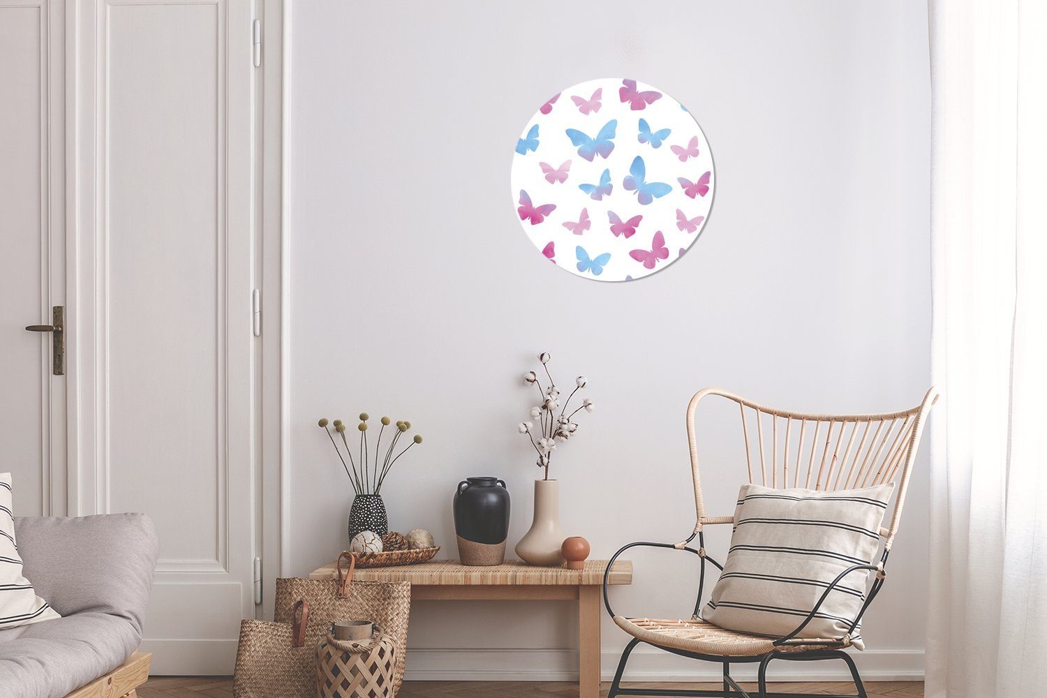 St), Kunst für - Schmetterling Farbe Tapetenkreis Tapetenaufkleber, MuchoWow Wandsticker Wohnzimmer - Kinderzimmer, (1 Rund,