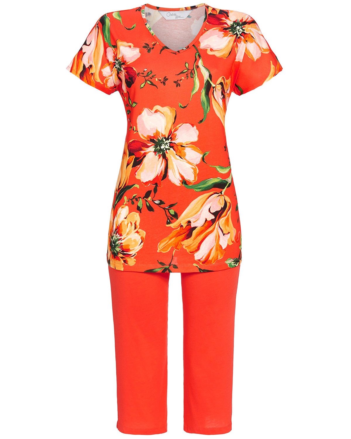 Chérie Line Pyjama Damen Kurzarm 'Farbfeuerwerk' mit Caprihose 427120