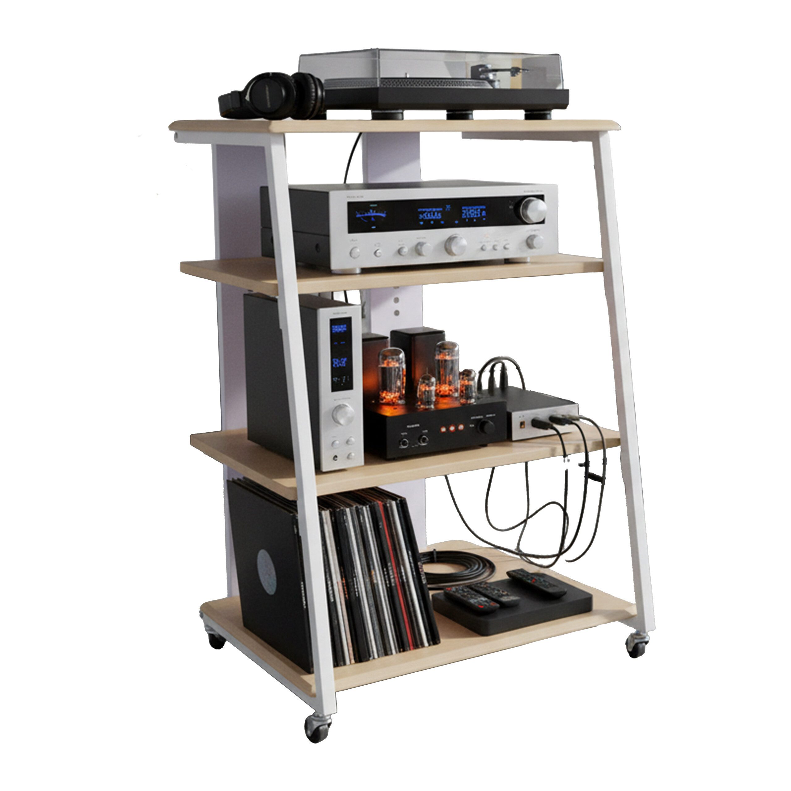 relaxdays Standregal Hifi Rack mit 4 Ablagen, Holzoptik-Weiß günstig online kaufen