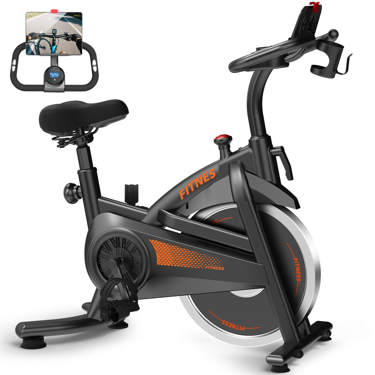 UMAY Heimtrainer 136 kg belastbar, stationäres Heimtrainer-Fahrrad, Indoor-Cycling-Bike (mit besonders komfortablem Sattel)