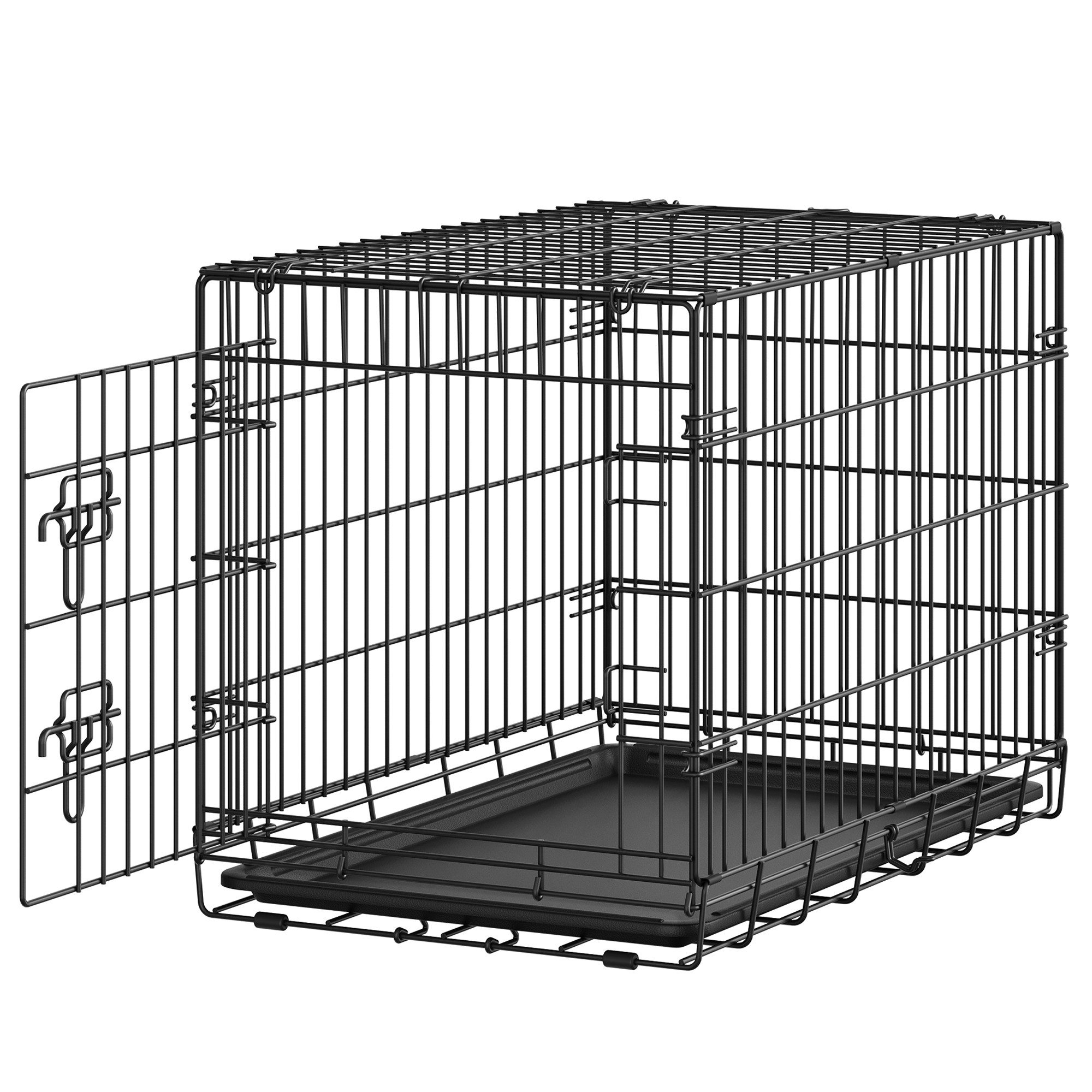 FEANDREA Tiertransportbox Faltbarer Hundekäfig mit Tür und Kunststoffschale, für Hunde von 9 bis 16 kg, 76,5 x 48,6 x 54,4 cm