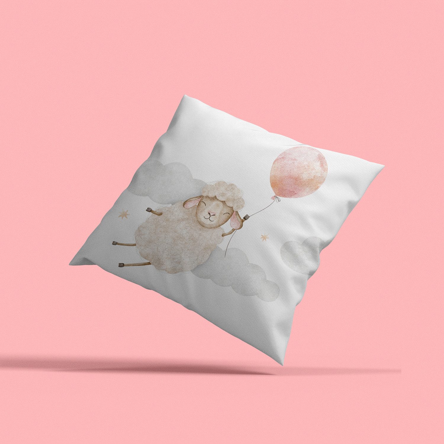 queence Dekokissen Fliegendes Schaf mit Ballon, Kissenhülle mit HD Premium Druck, geruchsneutral, 40x40cm