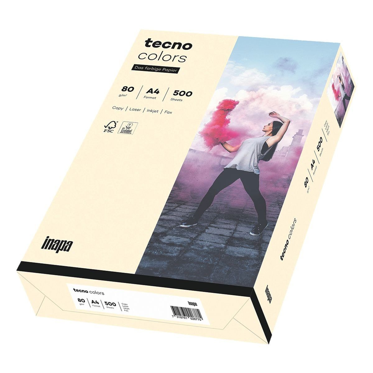Inapa tecno Drucker- und Kopierpapier Rainbow / tecno Colors, Pastellfarben, Format DIN A4, 80 g/m², 500 Blatt hellchamois