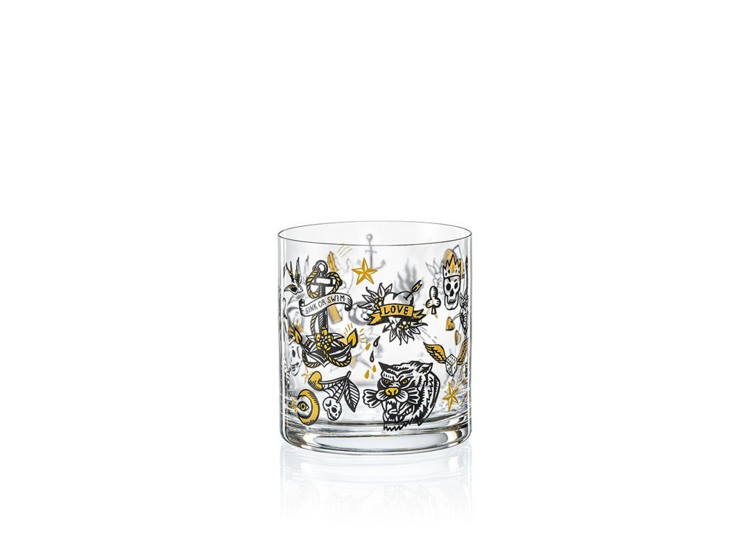 Crystalex Whiskyglas Tattoo Kristallglas Whiskygläser Wassergläser 410 ml 2er Set, 2-tlg., Kristallglas, 2 unterschiedliche Tattoo Motive, Kristallglas