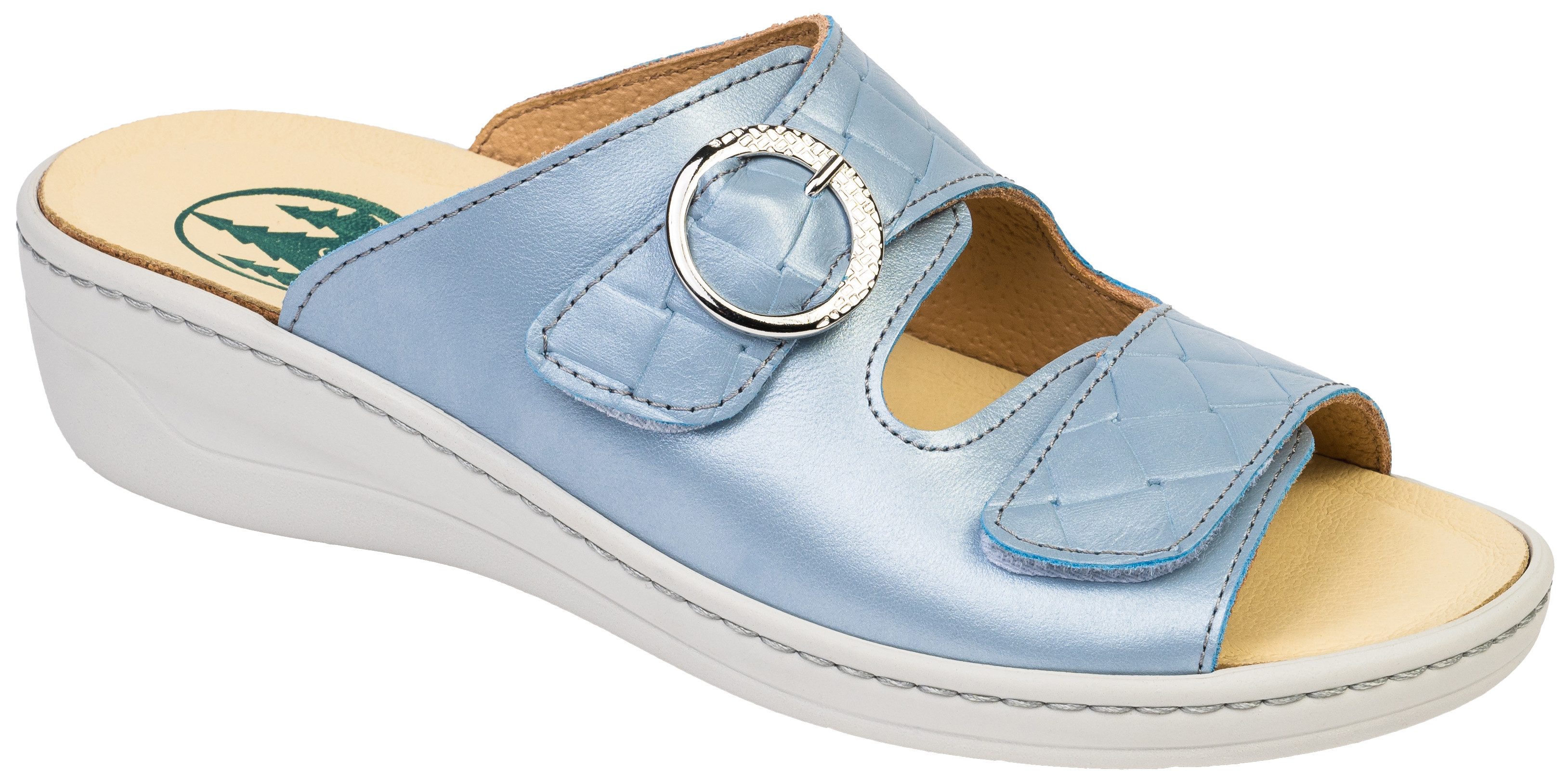 Franken-Schuhe 3040-F2 Farbe: sky Damen Pantolette (echt Leder) lose Einlage, Weite H