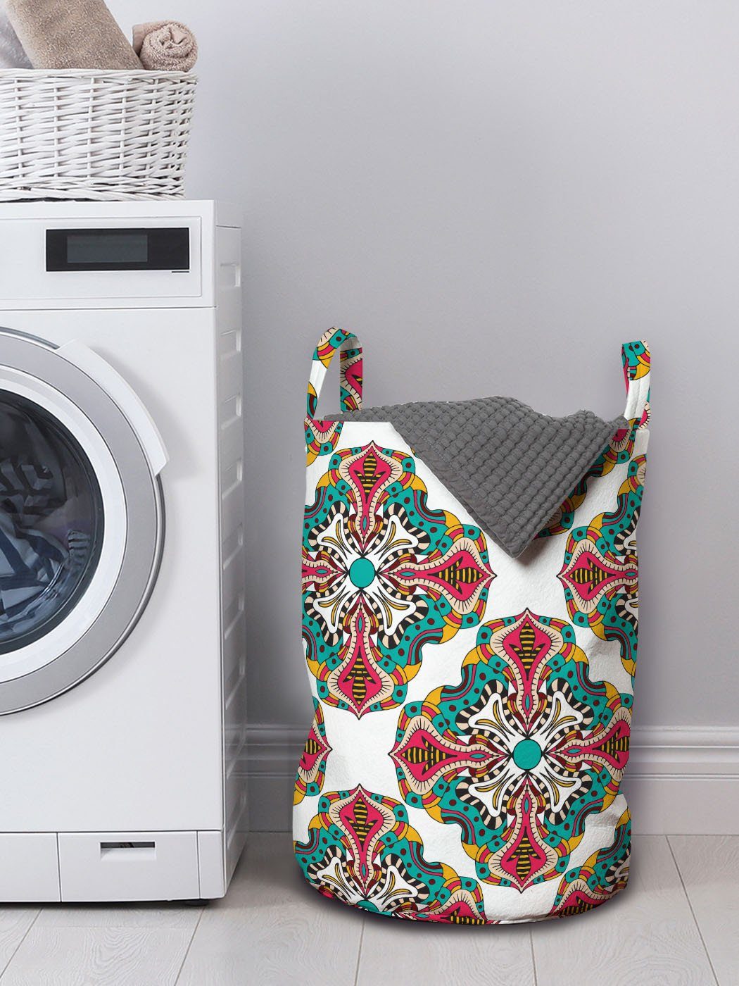 Abakuhaus Wäschesäckchen Wäschekorb mit Motive Griffen für Bunt Einheimische Waschsalons, Kordelzugverschluss Exotische