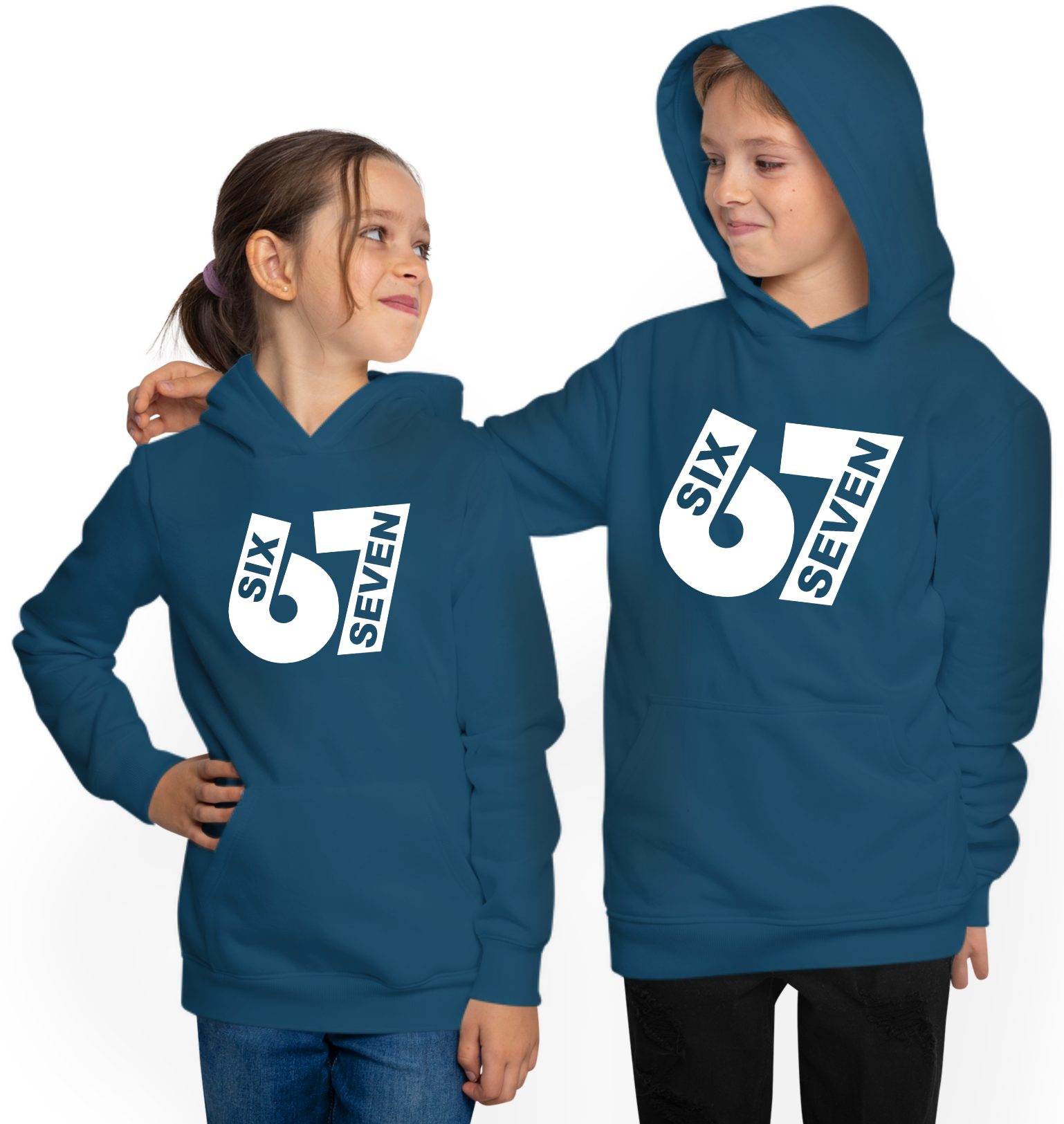 MyDesign24 Kapuzenpullover Kinder Hoodie - six seven Brustprint Kapuzensweater mit six seven Aufdruck i762